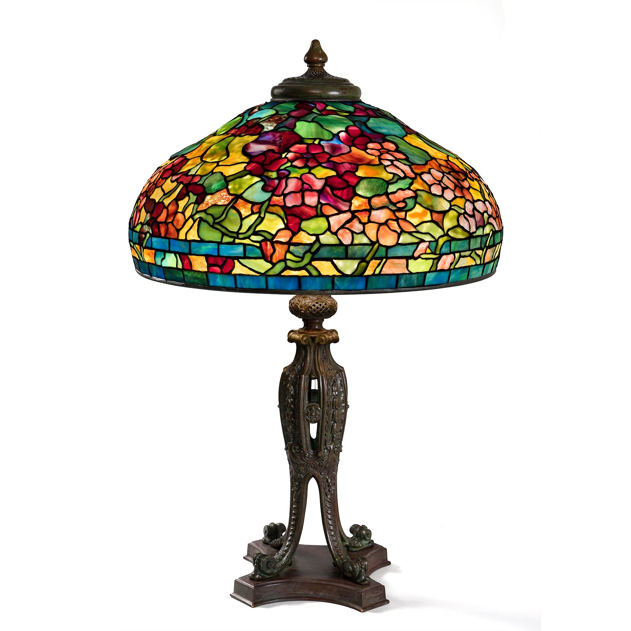 Tiffany Studios New York Nasturtium Table Lamp - Stained Glass Art Deco Desk Light for Home & Office Decor