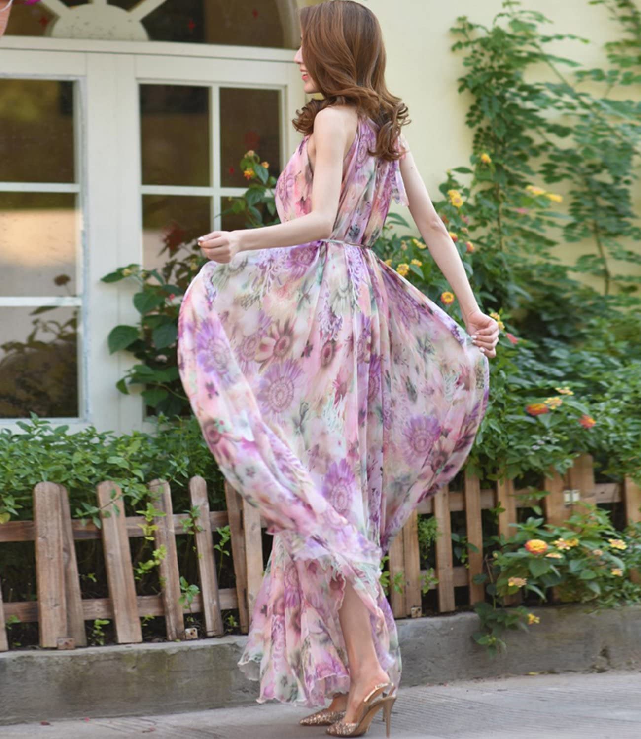MedeShe Women's Floral Chiffon Maxi Dress - Elegant Beach Bridesmaid Sundress for Holiday & Summer Vacations | Perfect for Weddings, Parties & Casual Outings