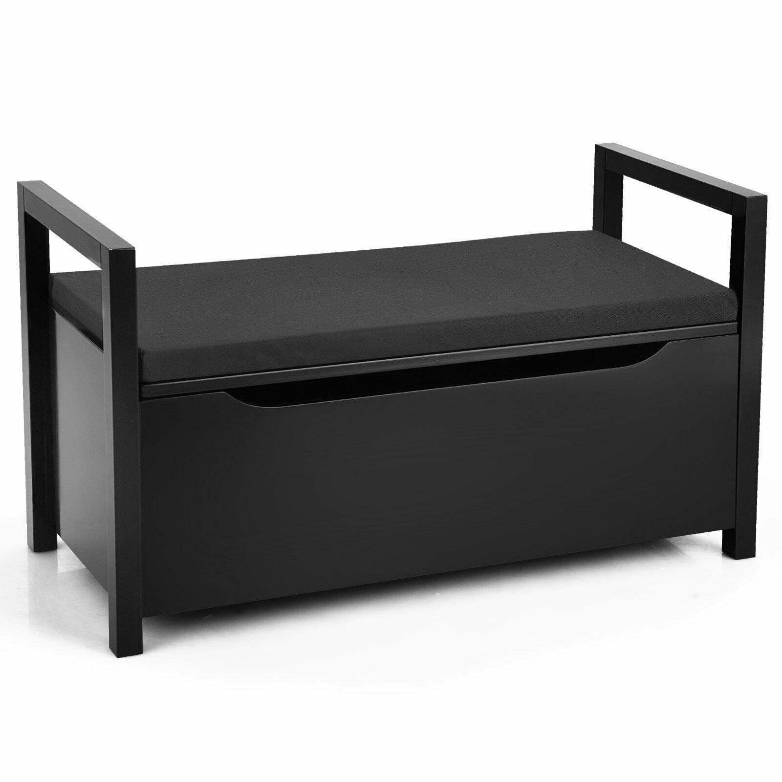 HilariousM Shoe Bench with Storage - Black Entryway Shoe Rack Organizer with Cushion Seat | Ottoman Style for Bedroom, Hallway & Closet | Perfect for Small Spaces & Shoe Storage Solutions