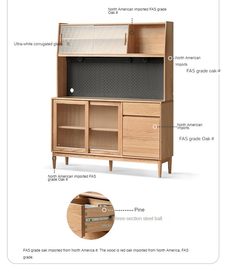Solid Oak Wood Modern Dining Sideboard - Wall-Mounted Buffet Cabinet for Dining Room Storage & Decor
