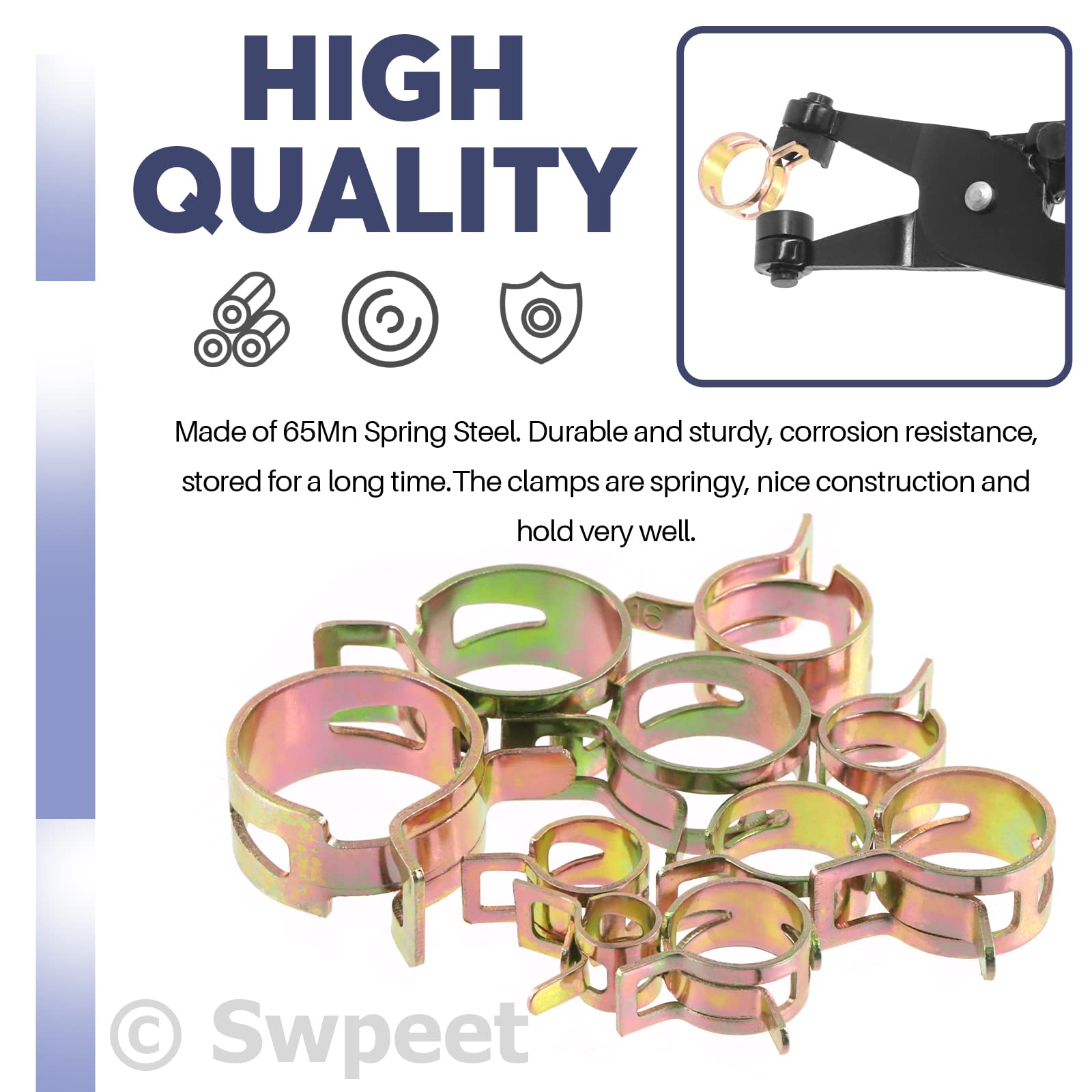 Swpeet 121Pcs Hose Clamps Kit 7-22mm with Pliers - for Fuel, Vacuum & Air Pipes