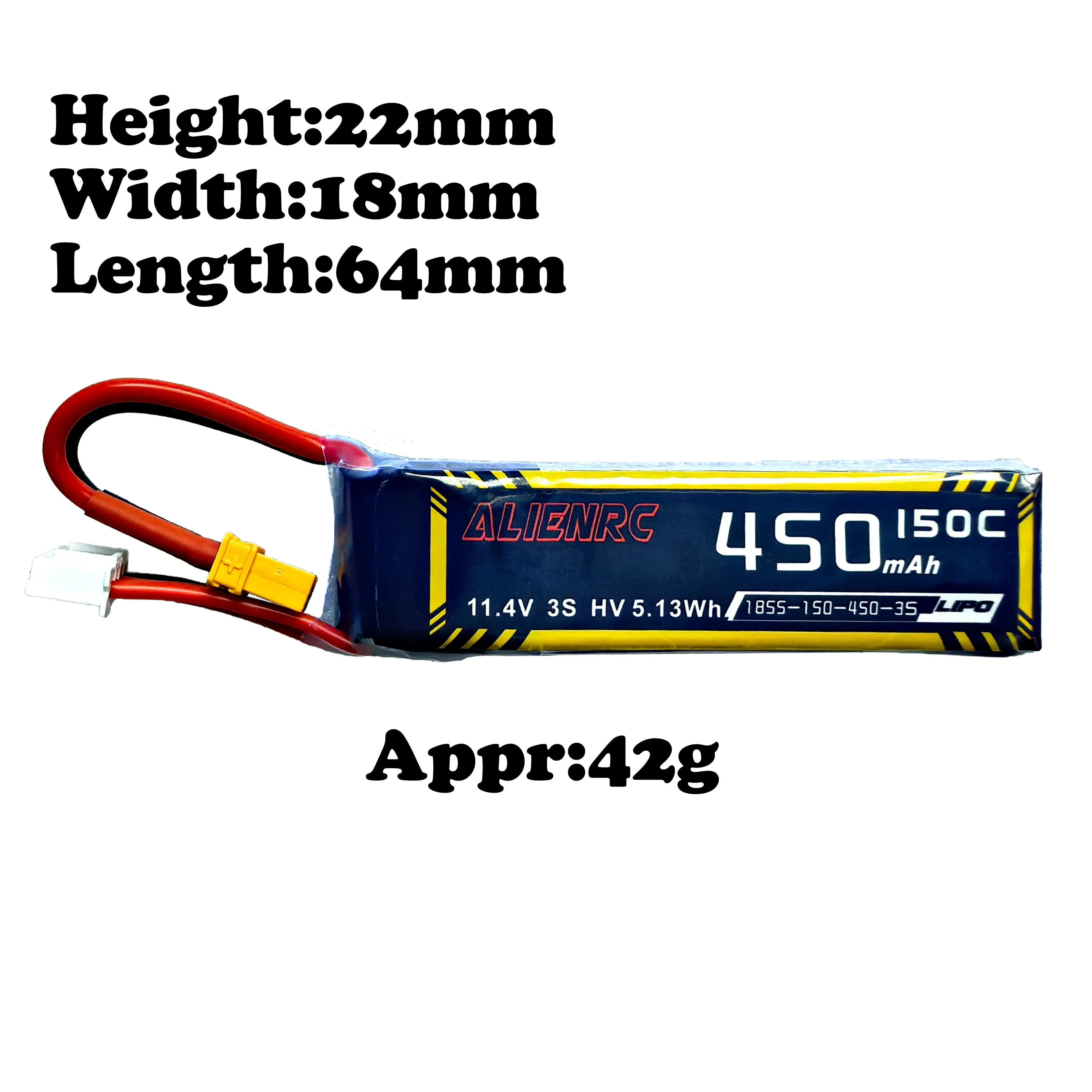 High-Performance Alien 450mAh 3S 11.4V 150C LiPo Battery with XT30 Connector - Perfect for FPV Drones, RC Cars, and DIY Electronics Projects
