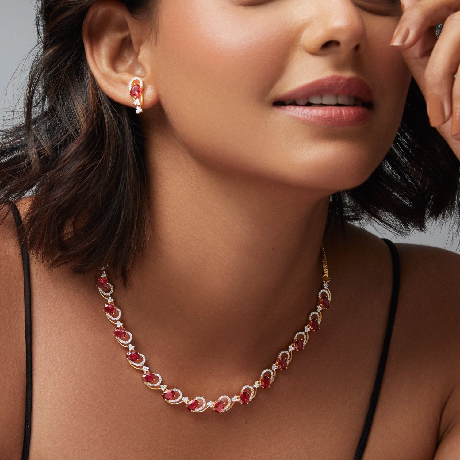 Ariyahi CZ Red Crystal Necklace Set for Women - Elegant Cubic Zirconia Jewelry Gift for Valentine's Day, Anniversary & Party Wear