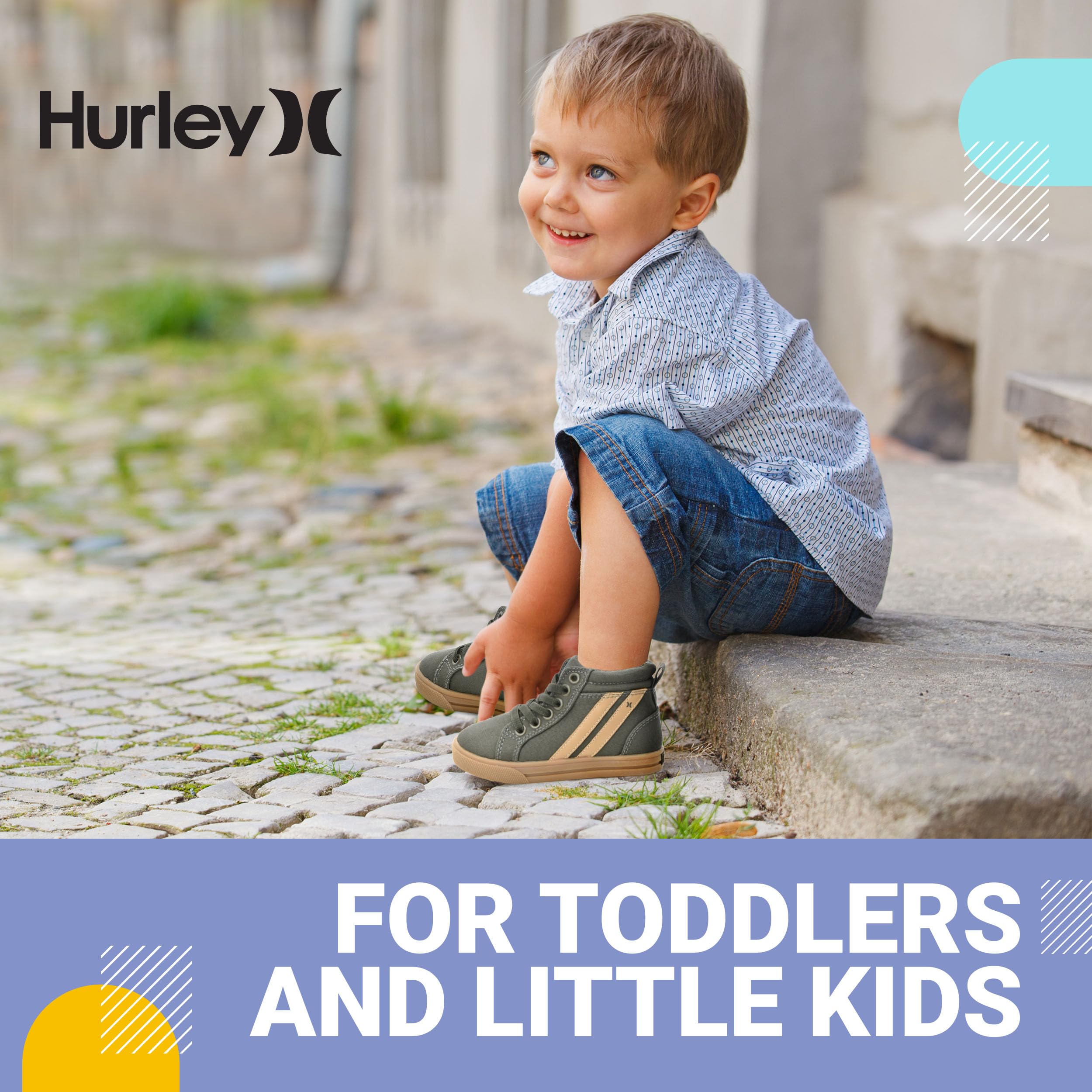 Hurley Kids Toddlers Elastic Laces Canvas Sneakers - High Top Skate Shoes for Boys & Girls, Comfortable Athletic Shoes for School & Play, Perfect for Toddler Sports & Daily Wear