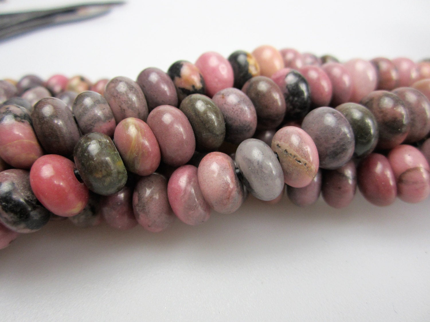 2.0mm Large Hole Rhodonite Smooth Rondelle Beads - 5x8mm & 6x10mm Sizes - 8 Strands for Jewelry Making, DIY Bracelets, Necklaces & Healing Crystal Crafts