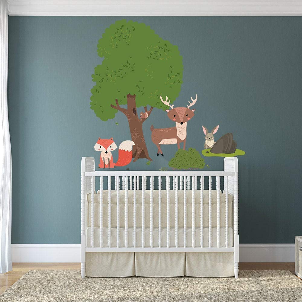 Woodland Animal Wall Stickers - Baby Fox, Rabbit, Bunny & Bird Nursery Decals - Forest Themed Vinyl Decals for Kids Room Decor - Perfect for Nursery, Playroom & Bedroom Wall Art