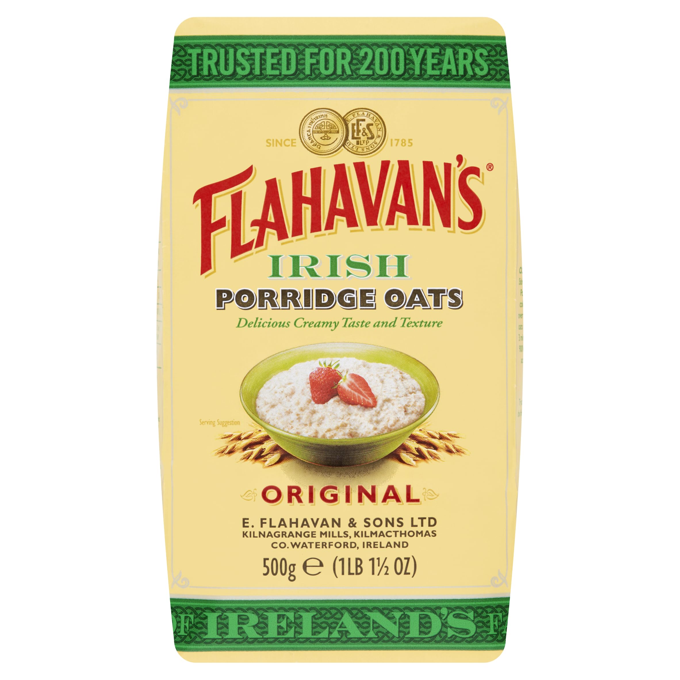 Flahavan's Irish Porridge Oats 500g - 100% Natural Whole Grain Rolled Oats for Healthy Breakfast, Baking & Cooking - Perfect for Oatmeal, Granola & Smoothie Bowls