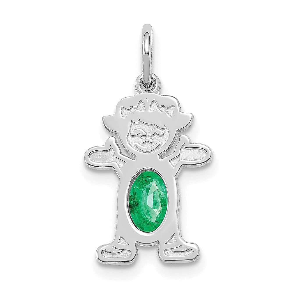 14K White Gold 6x4mm Oval Green Emerald May Birthstone Pendant Necklace for Women & Girls - Elegant Baby & Kid Jewelry Gift for Her - Perfect for Birthdays, Anniversaries & Special Occasions