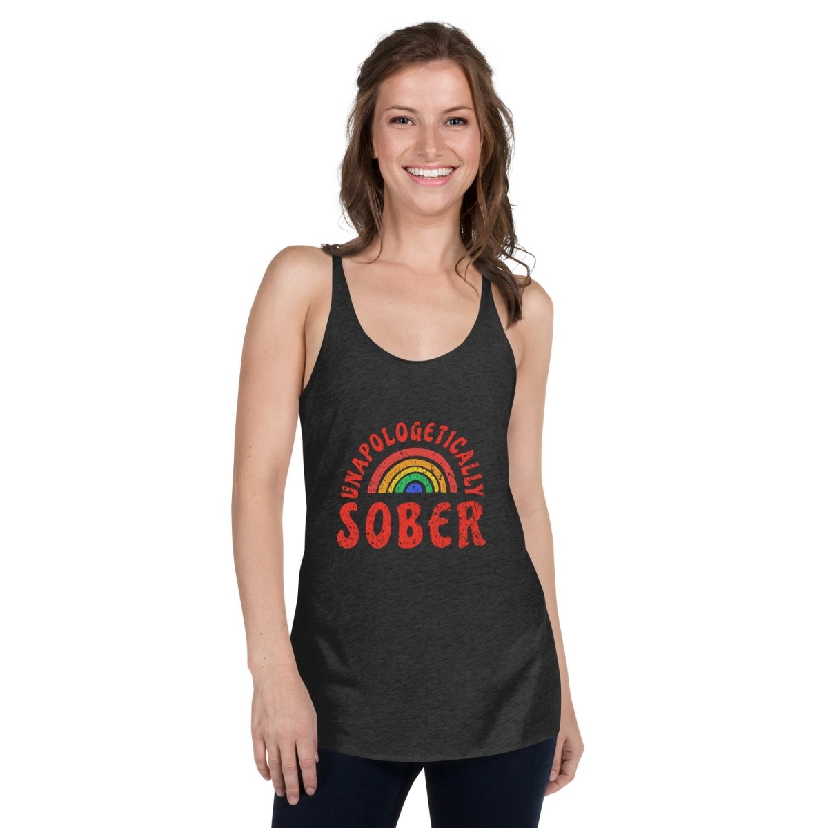 Unapologetically Sober Rainbow Women's Racerback Tank Top - Comfortable Workout & Yoga Shirt for Women - Perfect for Gym, Running & Summer Activities
