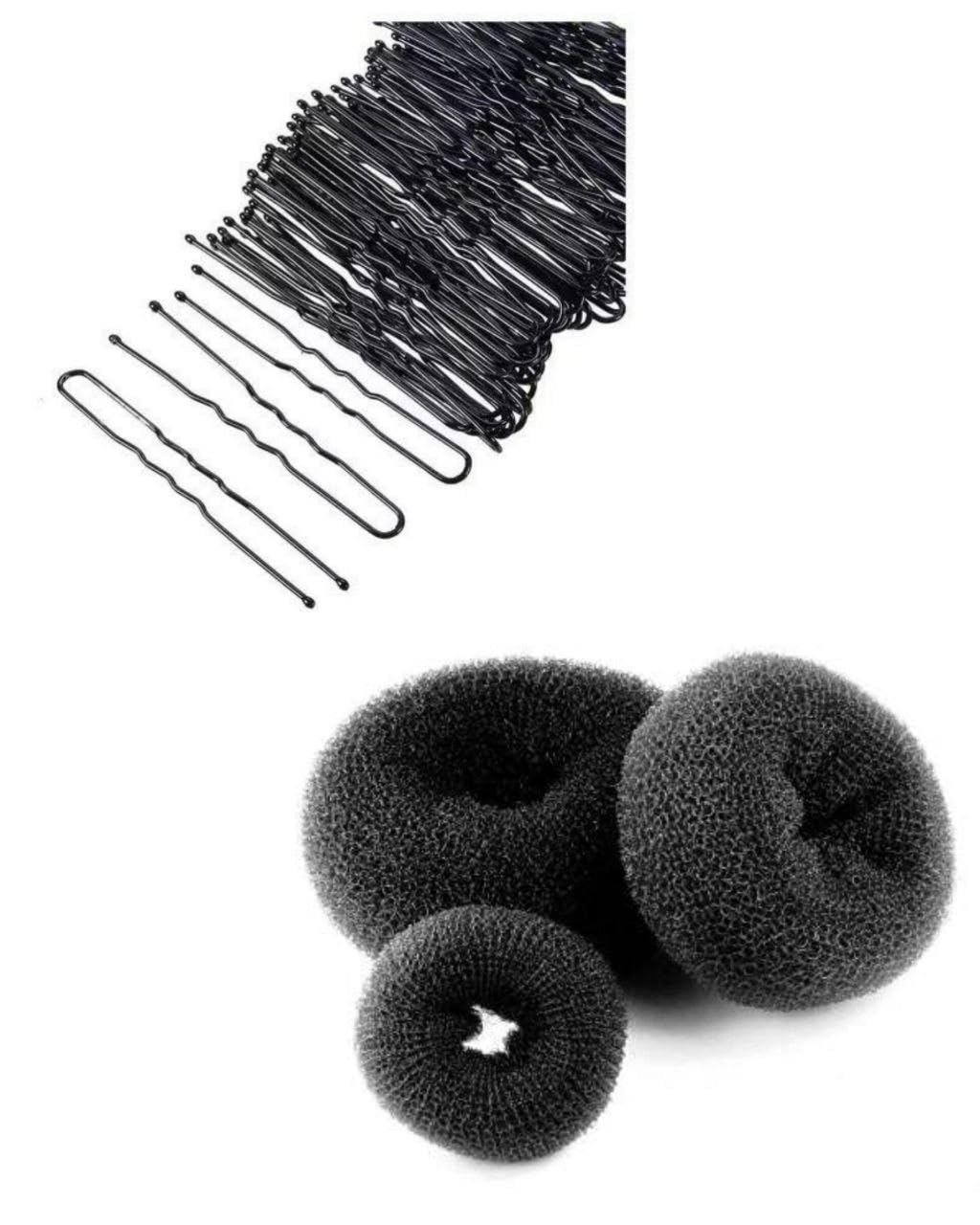 30 Pack U-Shaped Hair Pins with 3 Sizes Donut Bun Maker - 6.5cm Metal Bobby Pins & Hair Donut for Women - Salon Quality Hair Accessories (Black) | Perfect for Updos, Buns, Braids & Wedding Hairstyles