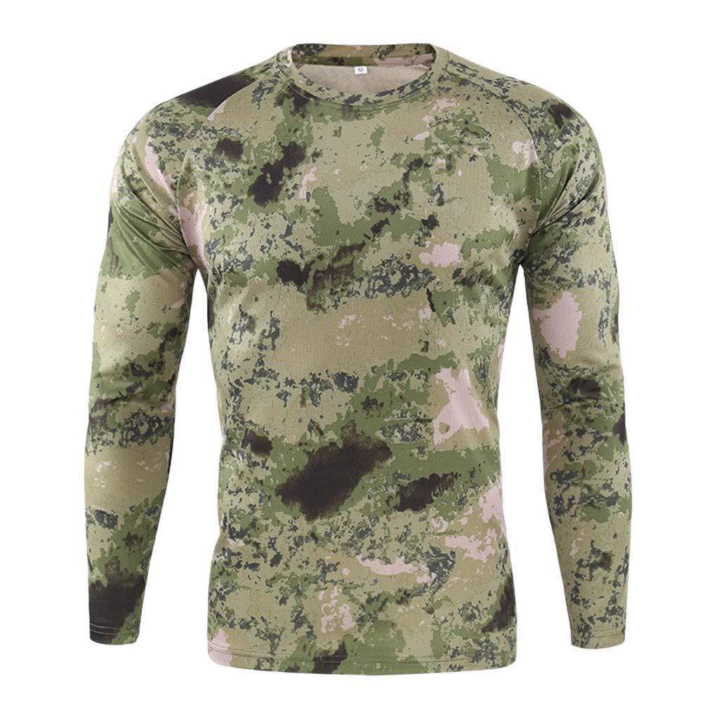 Men's Retro Camouflage Yoga T-Shirts - Quick-Dry Long Sleeve Outdoor Shirts for Men - Perfect for Yoga, Hiking, Gym & Casual Wear