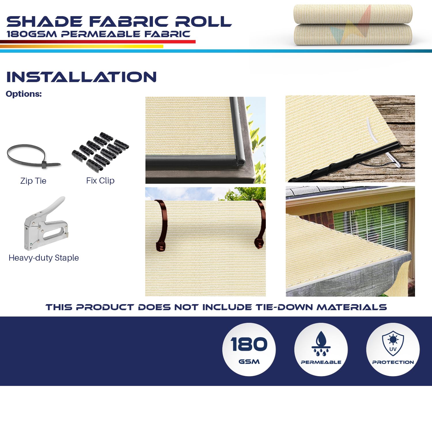 12'x99' Sun Shade Fabric Roll - UV Blocking Shade Cloth for Pergola, Patio & Greenhouse - Outdoor Wind Screen Cover in Beige - Perfect for Backyard, Garden and Outdoor Living Spaces