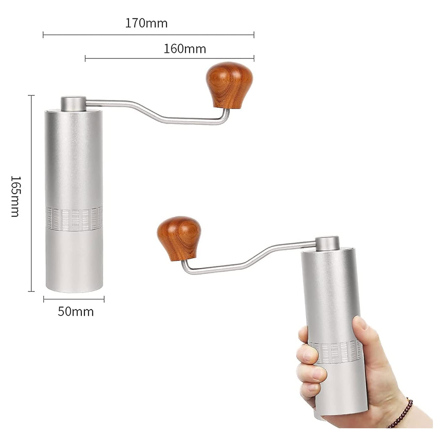Premium Manual Coffee Grinder - Portable Hand Crank Stainless Steel Burr Mill with Adjustable Coarseness for Espresso, French Press & Pour Over - Perfect for Travel, Camping & Home Brewing