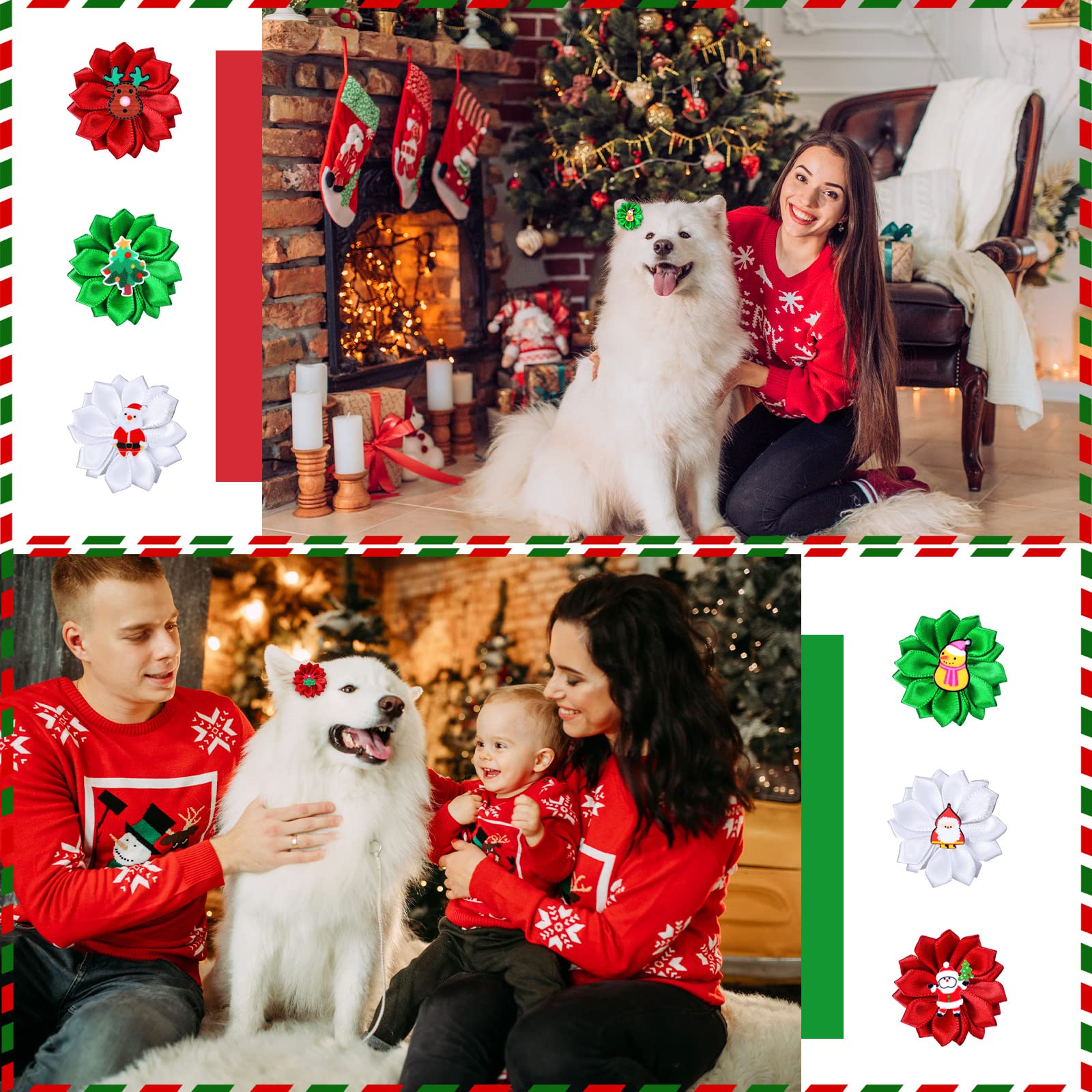 Christmas Dog Hair Bows 60 Pack - Pet Grooming Accessories for Small to Large Dogs & Cats - Perfect for Holiday Photos & Parties