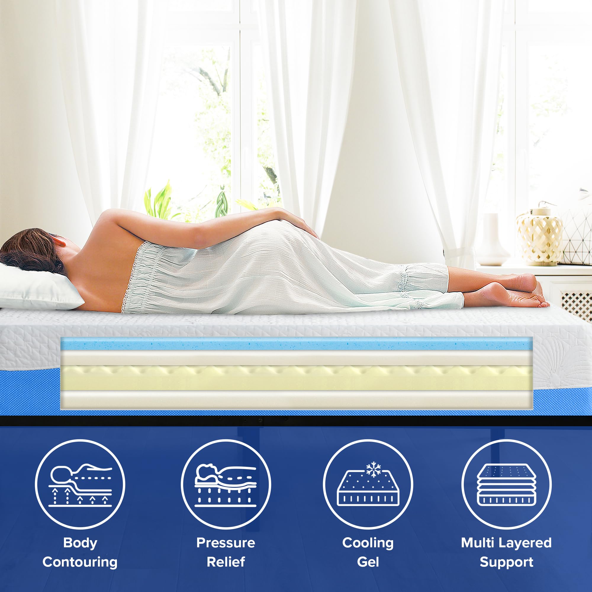 Olee Sleep 10 Inch Twin Size Gel Memory Foam Mattress - CertiPUR-US Certified, Medium Firm, Pressure Relief & Cooling Comfort - Perfect for Kids Rooms, Guest Beds & Small Spaces (Blue, Bed-in-a-Box)