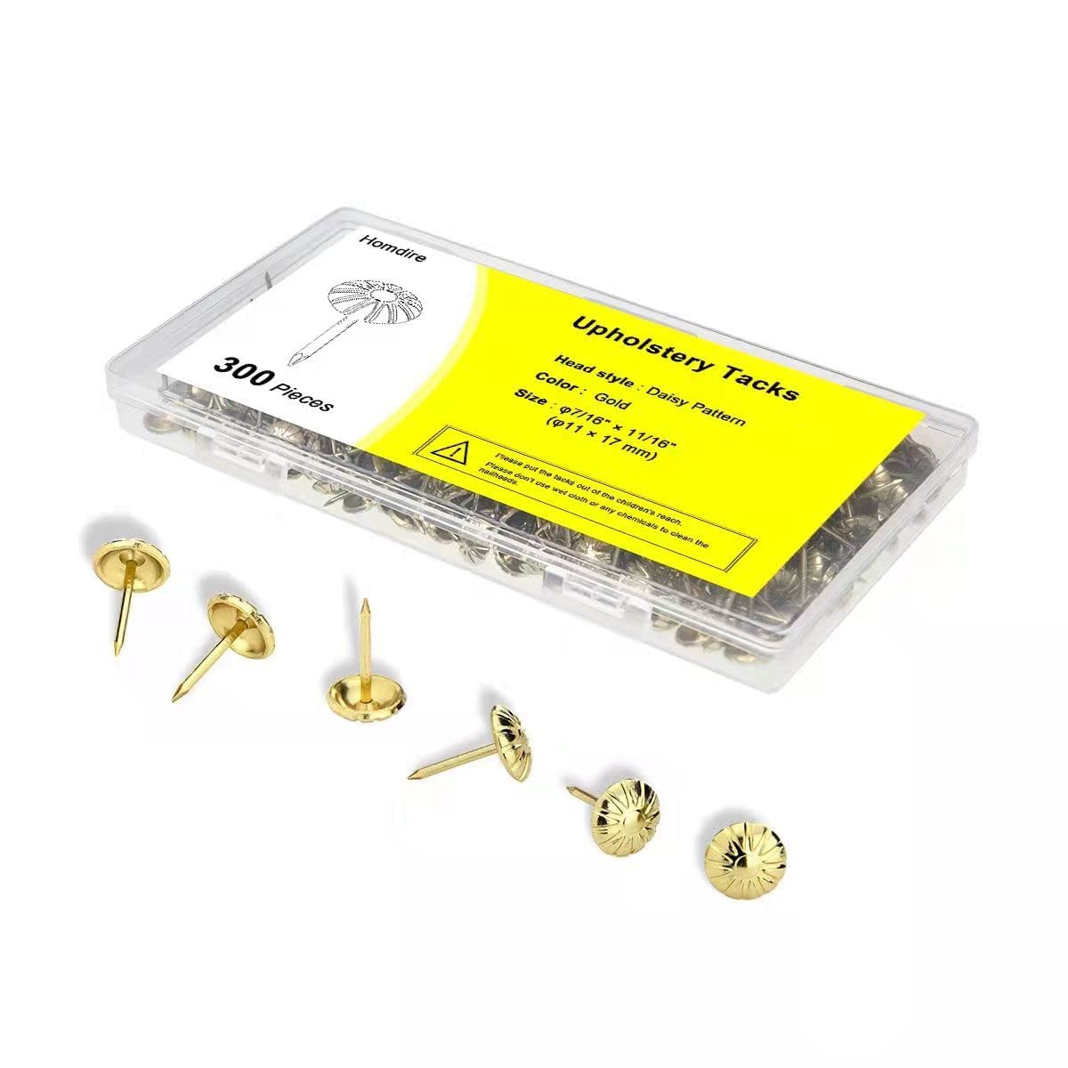 300PCS Gold Daisy Upholstery Tacks - 7/16 Inch Decorative Furniture Nails for DIY Upholstery & Home Decor | Perfect for Sofa, Chair, Headboard & Craft Projects