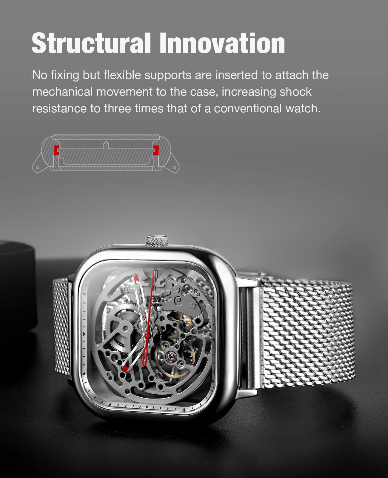 CIGA Design Automatic Mechanical Watch C Series - Skeleton Analog Wristwatch for Men & Women with Milanese & Leather Straps, Sapphire Crystal Glass - Perfect for Business, Formal Events & Luxury Gifts
