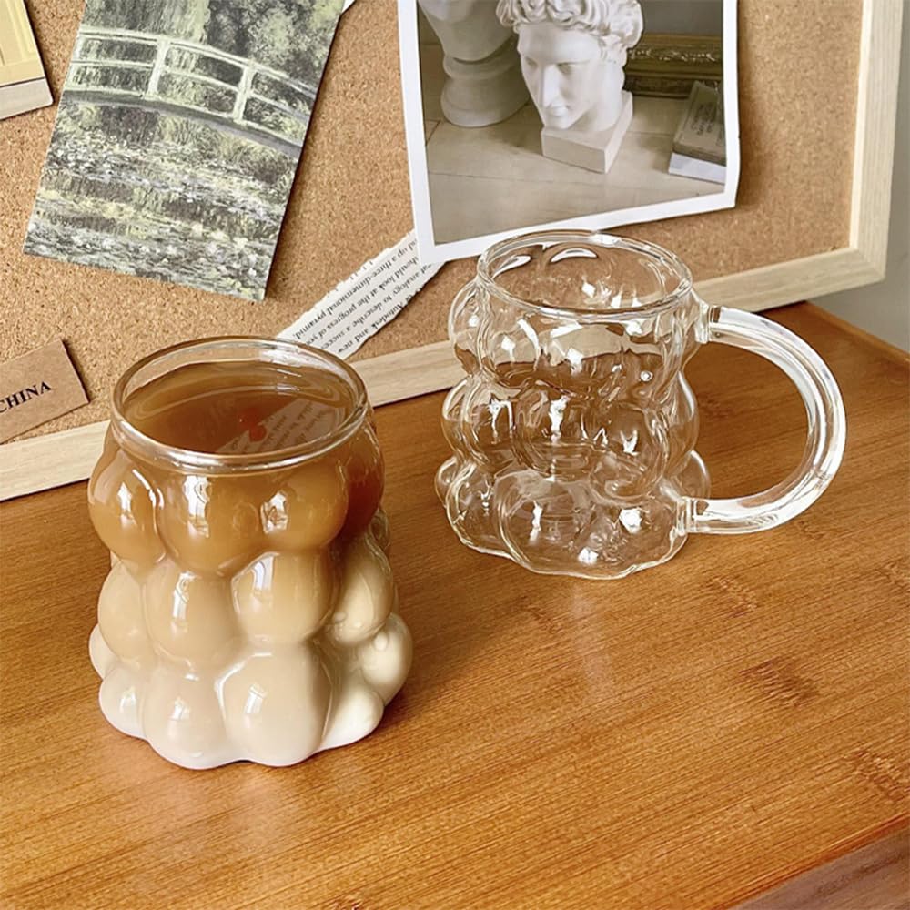 12oz Creative Grape-Shaped Drinking Glasses - Clear Reusable Aesthetic Cups with Handle for Cocktails, Water, Soda, Iced Coffee, Tea, Juice, Milk & Beer - Perfect for Parties, Home Bar & Kitchen Decor