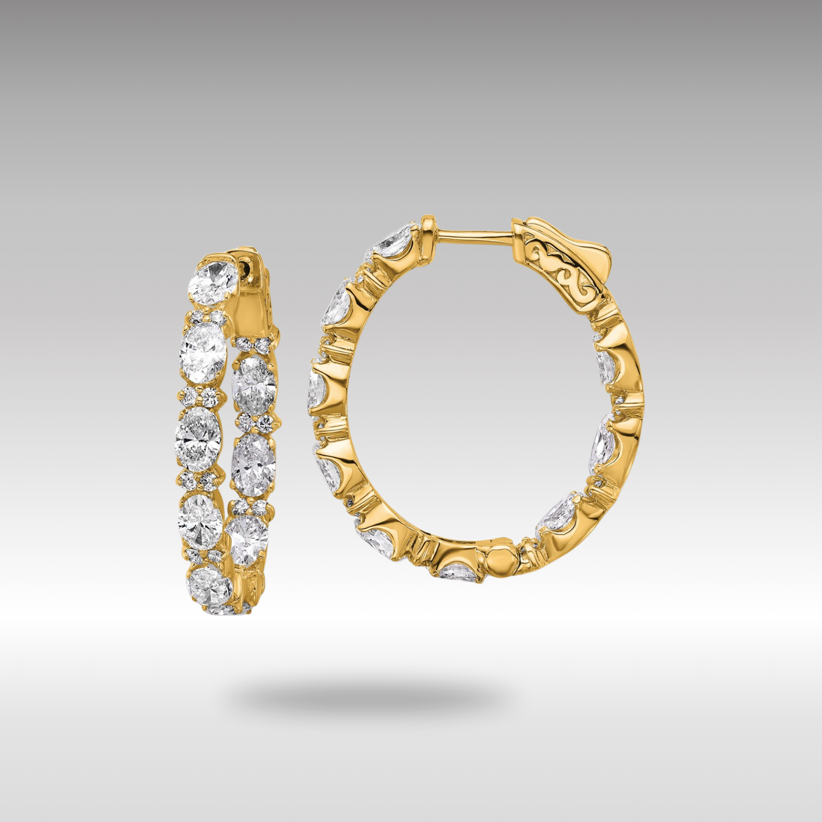 14K Gold Certified Oval & Round VS DEF Diamond Hoop Earrings for Women - Inside/Outside Wear - Model EM10588C LD | Perfect for Weddings, Parties & Everyday Elegance