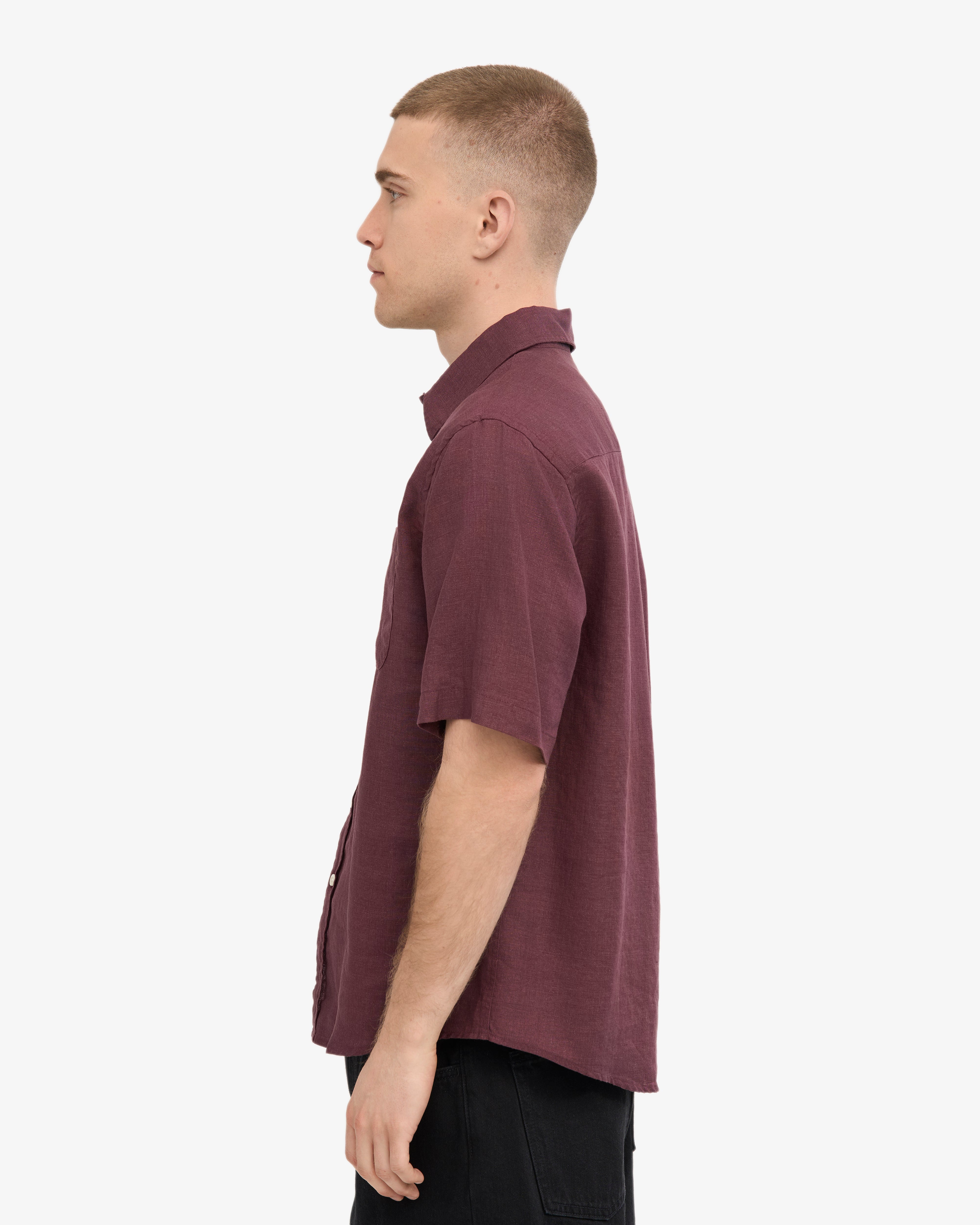 Premium Linen Short Sleeve Shirt for Men - Oxblood Red | Breathable Summer Casual Wear | Perfect for Beach, Vacation & Outdoor Activities