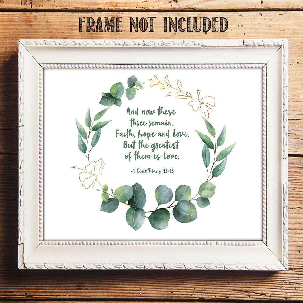 1 Corinthians 13:13 Bible Verse Wall Art - 'Faith, Hope and Love' Unframed 11x14 Print - Inspirational Christian Home Decor & Gift for Family, Friends - Perfect for Bedroom, Living Room, Office