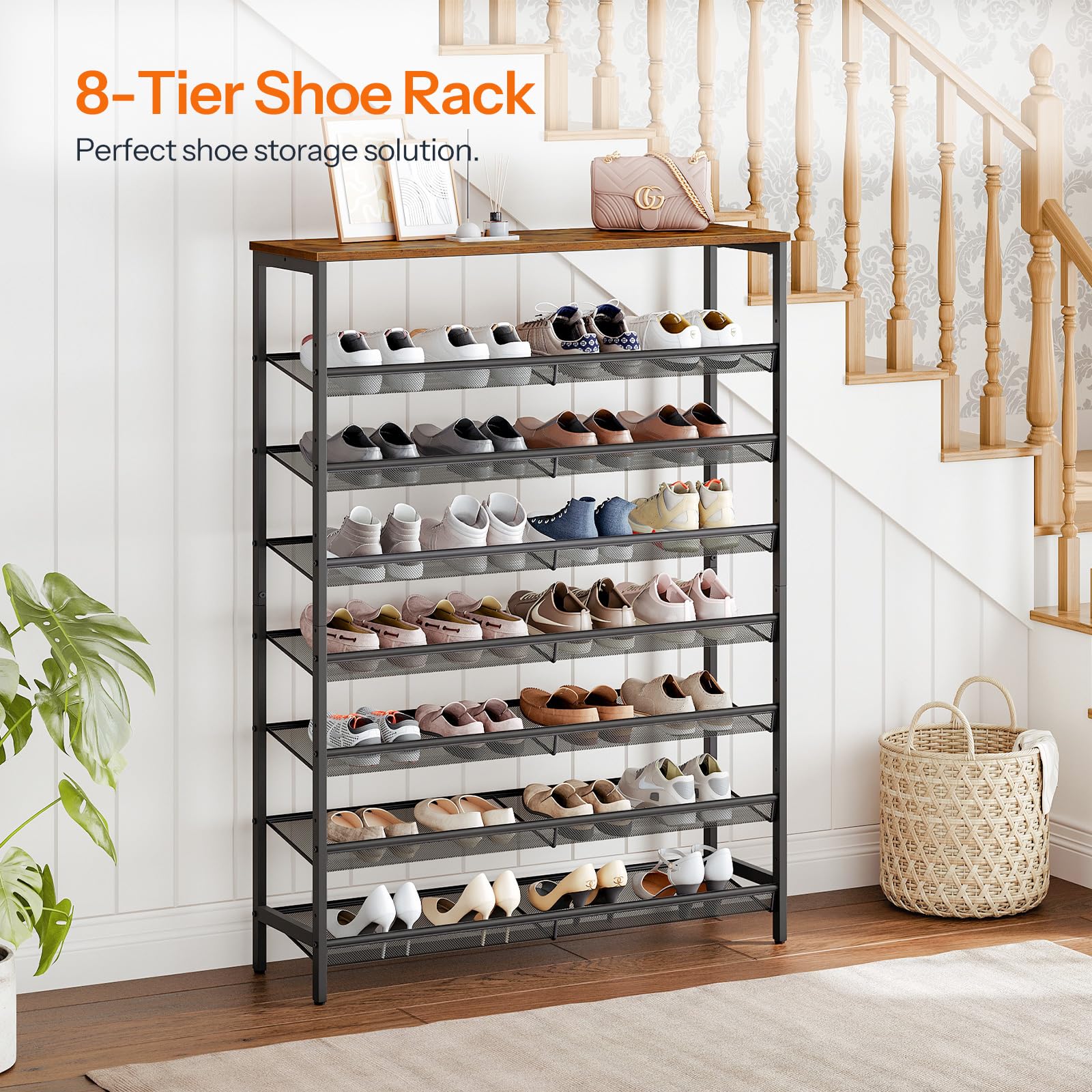 HOOBRO 8-Tier Shoe Rack - Large Capacity Shoe Storage Organizer with Adjustable Metal Shelves for 32-40 Pairs of Shoes | Space Saving Sturdy Shoe Shelf for Entryway, Closet & Bedroom Organization
