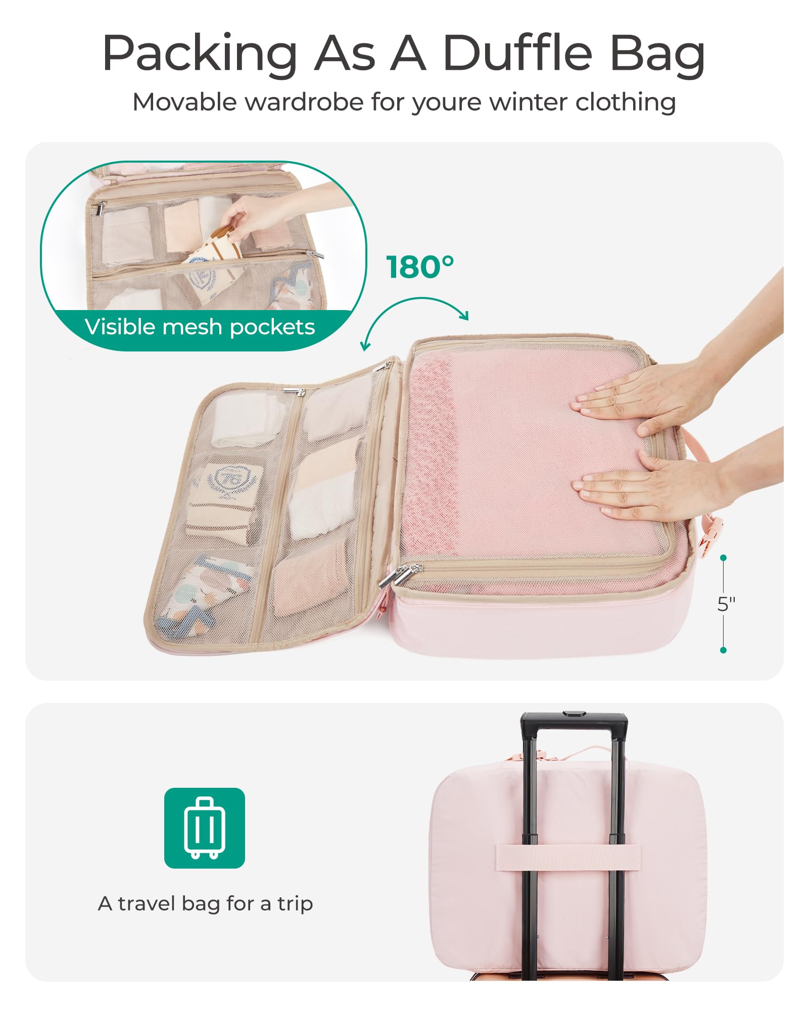 BAGSMART Hanging Packing Cubes for Travel - Large Capacity Luggage Organizers with Quilted Design - Perfect for Women's Suitcases & Travel Essentials | Ideal for Business Trips, Vacations & Weekend Getaways
