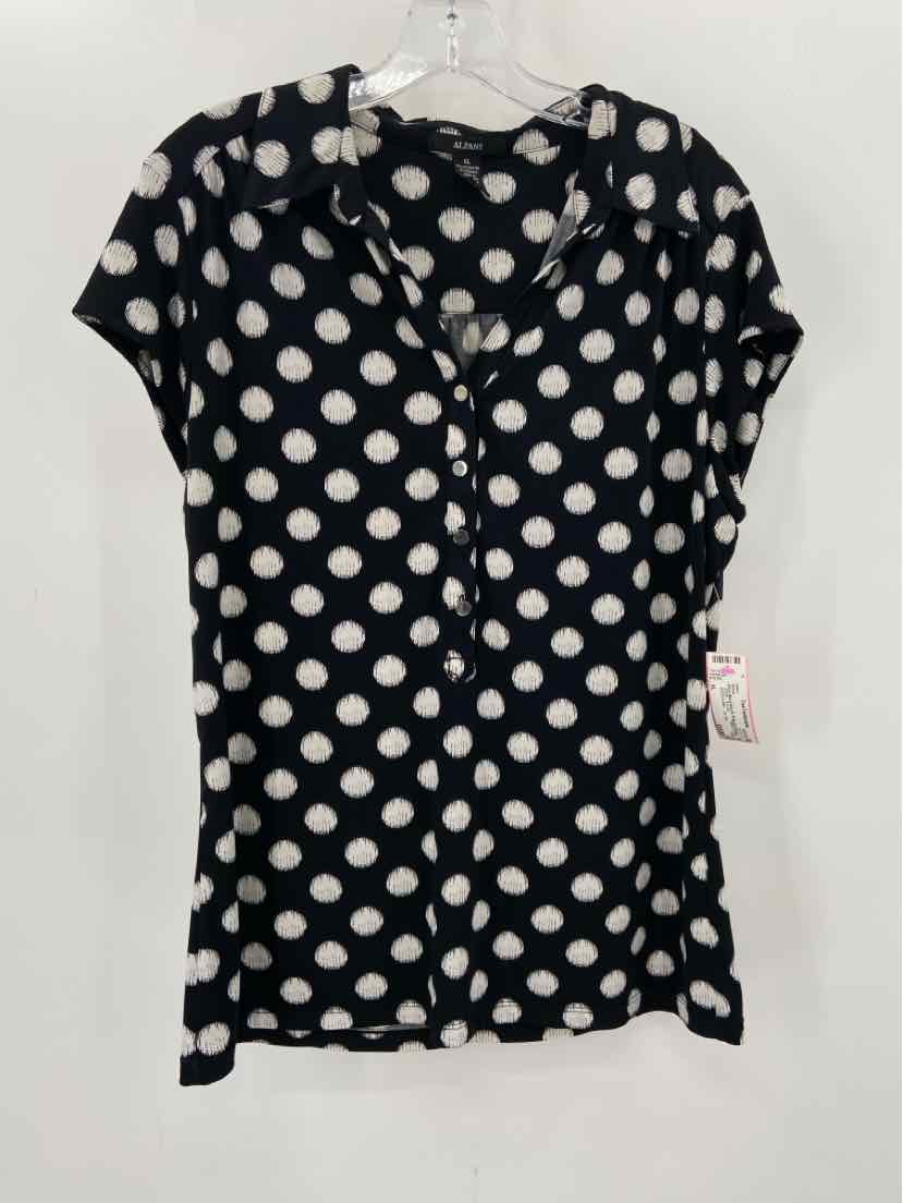 Vintage Alfani Black Polka Dot Blouse for Women Size XL - Retro Office Wear & Casual Chic Outfit