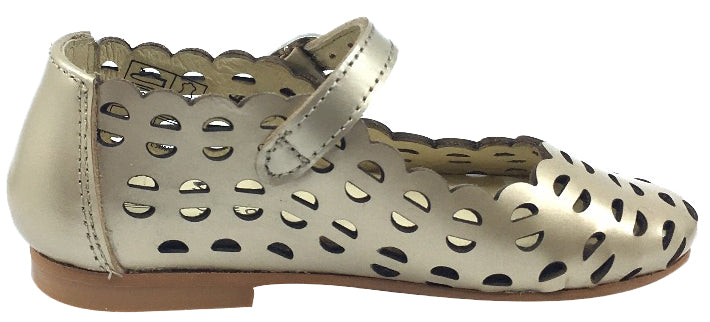 Luccini Girls Open Cut Soft Gold Leather Mary Jane Shoes - Elegant & Comfortable for School, Parties & Special Occasions