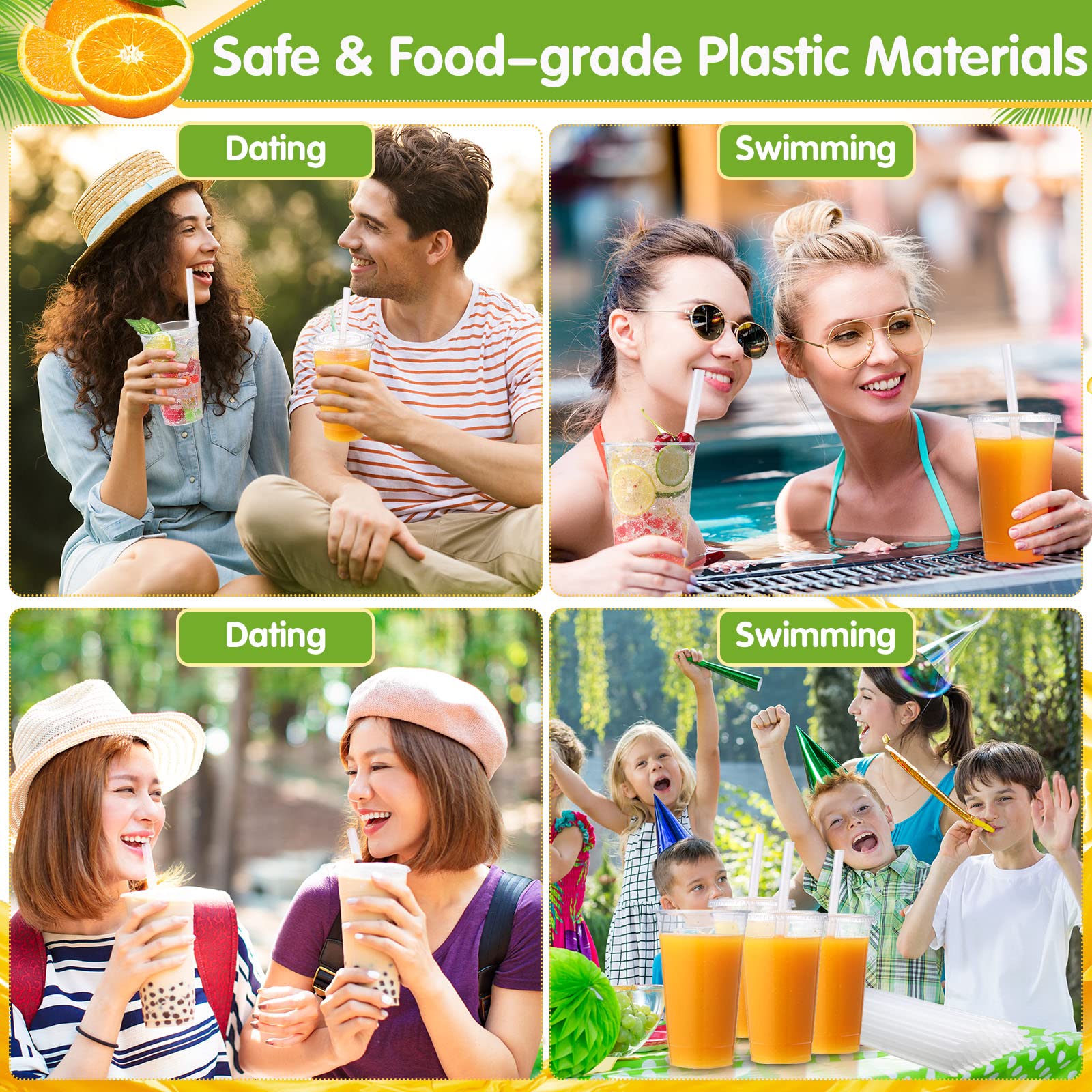 300 Pcs 32 oz Clear Plastic Cups with Lids & Straws - Disposable Coffee Cups with Flat Lids & Straw Slot - Perfect for Iced Cold Drinks, Bubble Tea, Smoothies, and Party Beverages