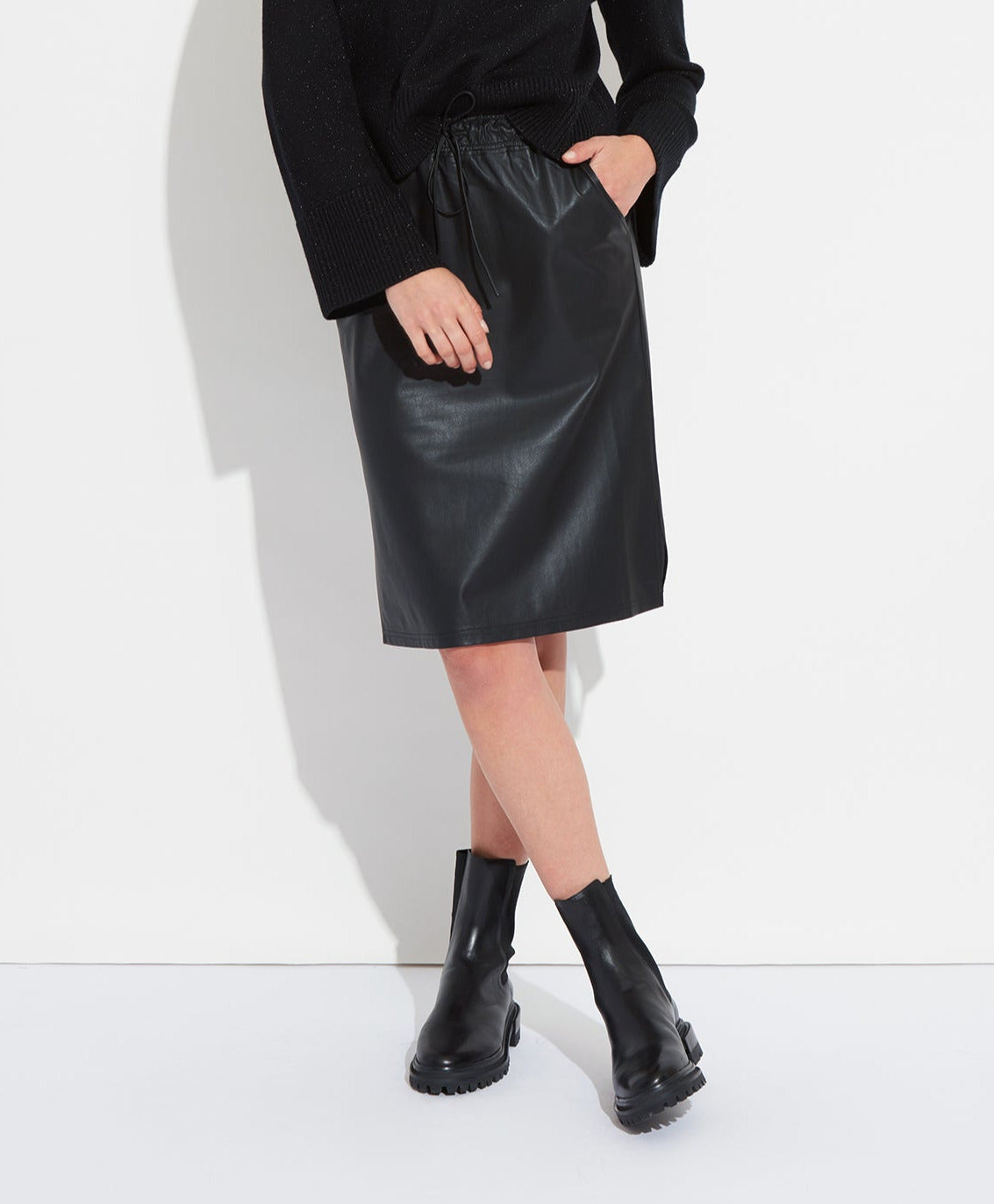 Vegan Leather A-Line Skirt for Women - Eco-Friendly Faux Leather Midi Skirt | Perfect for Office, Party & Casual Wear