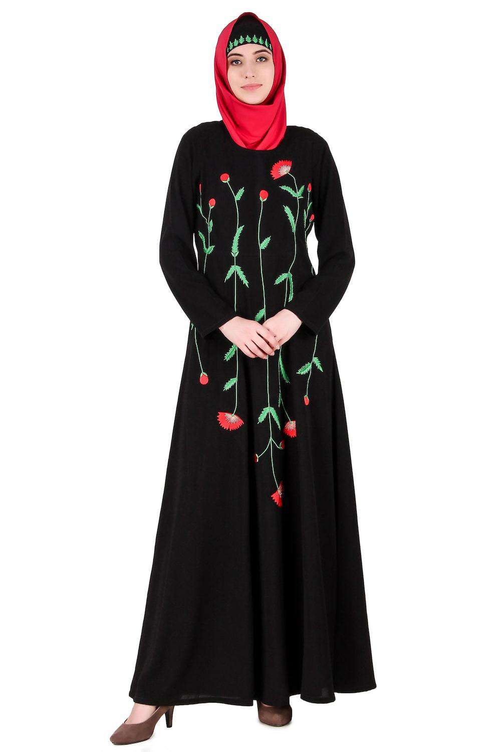 Elegant Long Embroidered Stem Nida Abaya - Modest Muslim Dress for Women | Perfect for Prayer, Eid, and Special Occasions