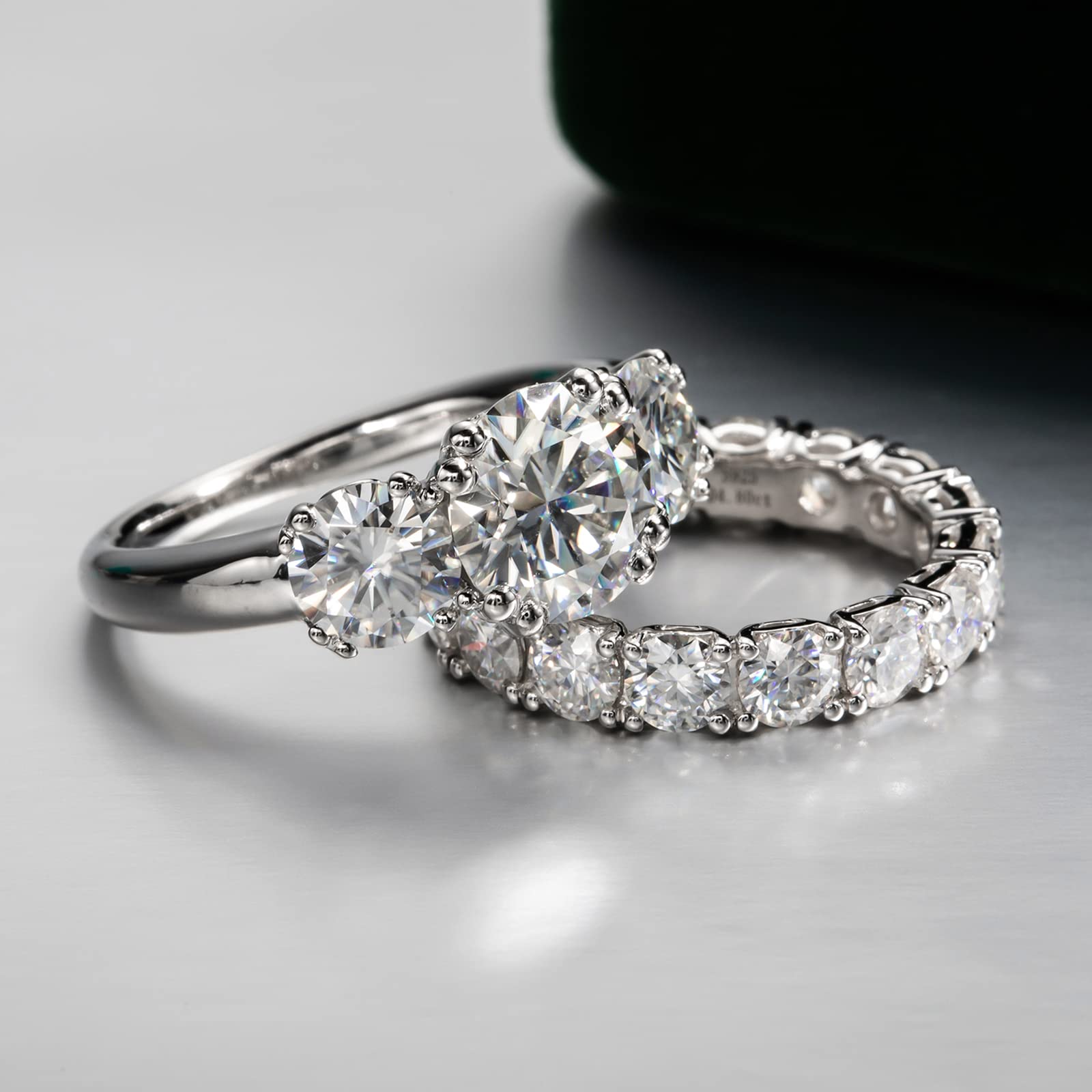 4.0mm 5 CTTW D-Color VVS Moissanite Eternity Wedding Band for Women - Platinum Plated Silver Stackable Ring for Anniversary, Engagement & Bridal Jewelry - Perfect as Wedding Gift, Promise Ring & Everyday Luxury Jewelry