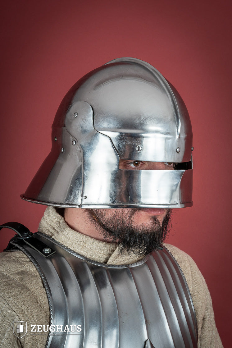 Polished 1.6mm Medieval Infantry Sallet Helmet - Authentic Knight Armor for LARP, Cosplay & Renaissance Fairs