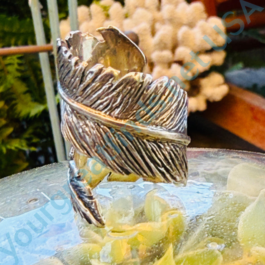 Sterling Silver Bypass Ring with Navajo Feather Design - Size 7 | Elegant Handmade Jewelry for Women, Perfect for Weddings, Anniversaries & Boho Fashion