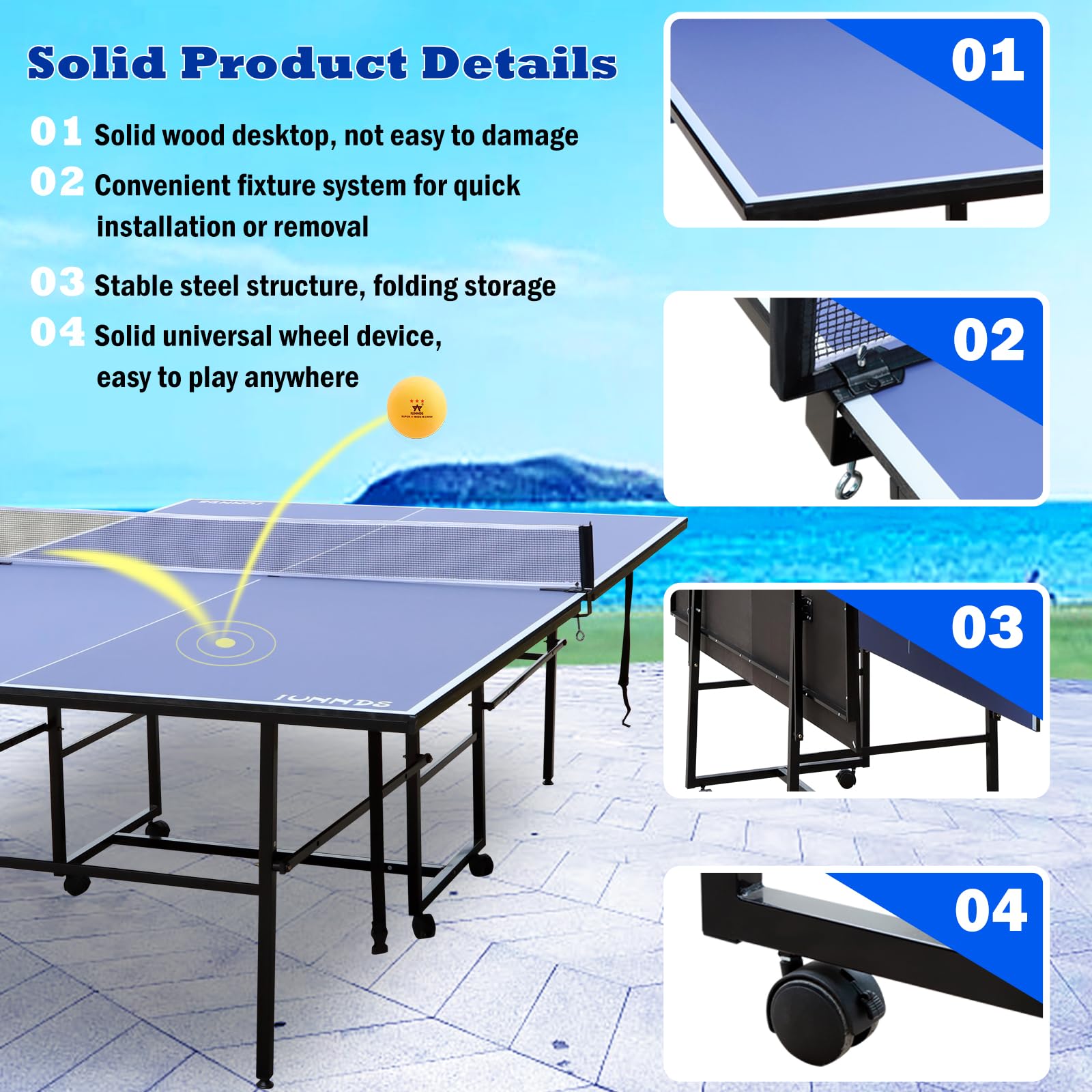Foldable Mid-Size Table Tennis Table with 2 Paddles, 2 Balls & Net - Portable Ping Pong Table for Indoor/Outdoor Use - Easy Assembly Multiplayer Game Table for Home, Office, Backyard & Party Fun