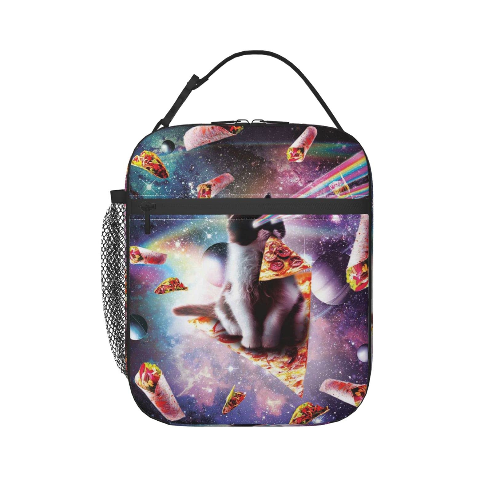 Insulated Lunch Bag for Women & Men - Reusable Galaxy Space Cat Design Leakproof Cooler Tote - Freezable Lunch Box for Office, School, Picnic, Beach - Perfect for Kids & Adults Carrying Tacos, Pizza & Meals