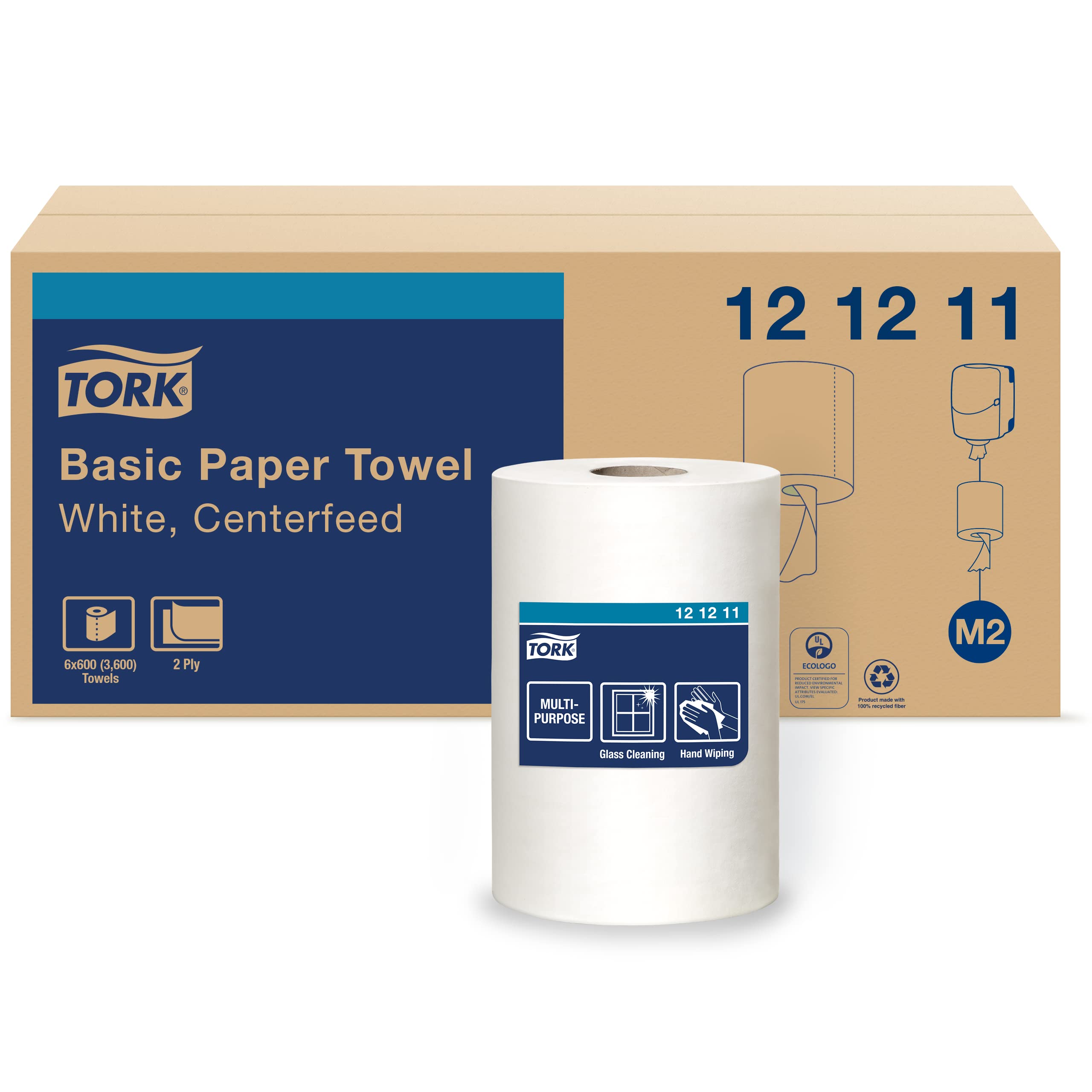 Tork Soft Centerfeed Hand Towel White M2 | 100% Recycled Paper Towels | 6 x 600 Towels (121211) | Ideal for Restaurants, Offices & Public Restrooms