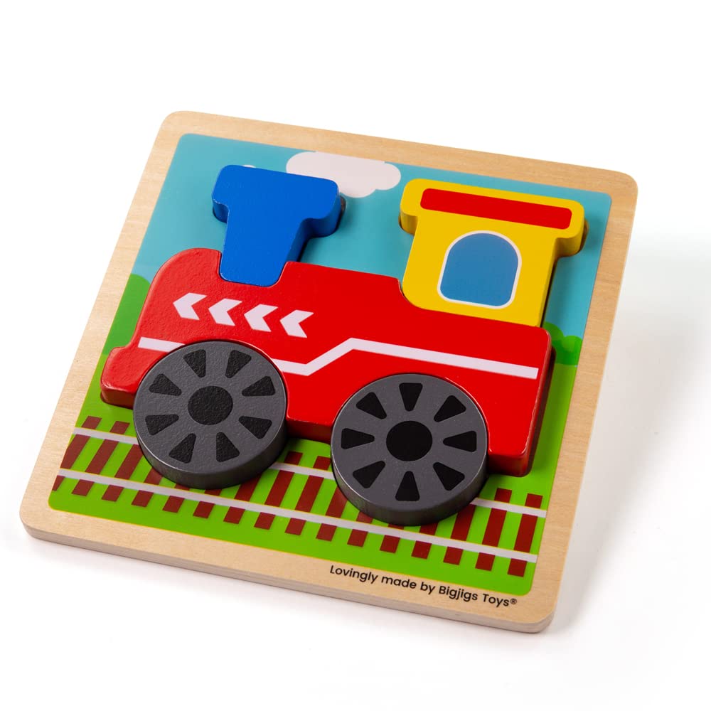Bigjigs Toys Wooden Train Chunky Lift-Out Puzzle - Educational Shape Sorting Toy for Toddlers Ages 1-3 | Kids Learning Toy, Montessori Puzzle for Early Childhood Development | Perfect for Playtime, Birthday Gifts & Preschool Activities