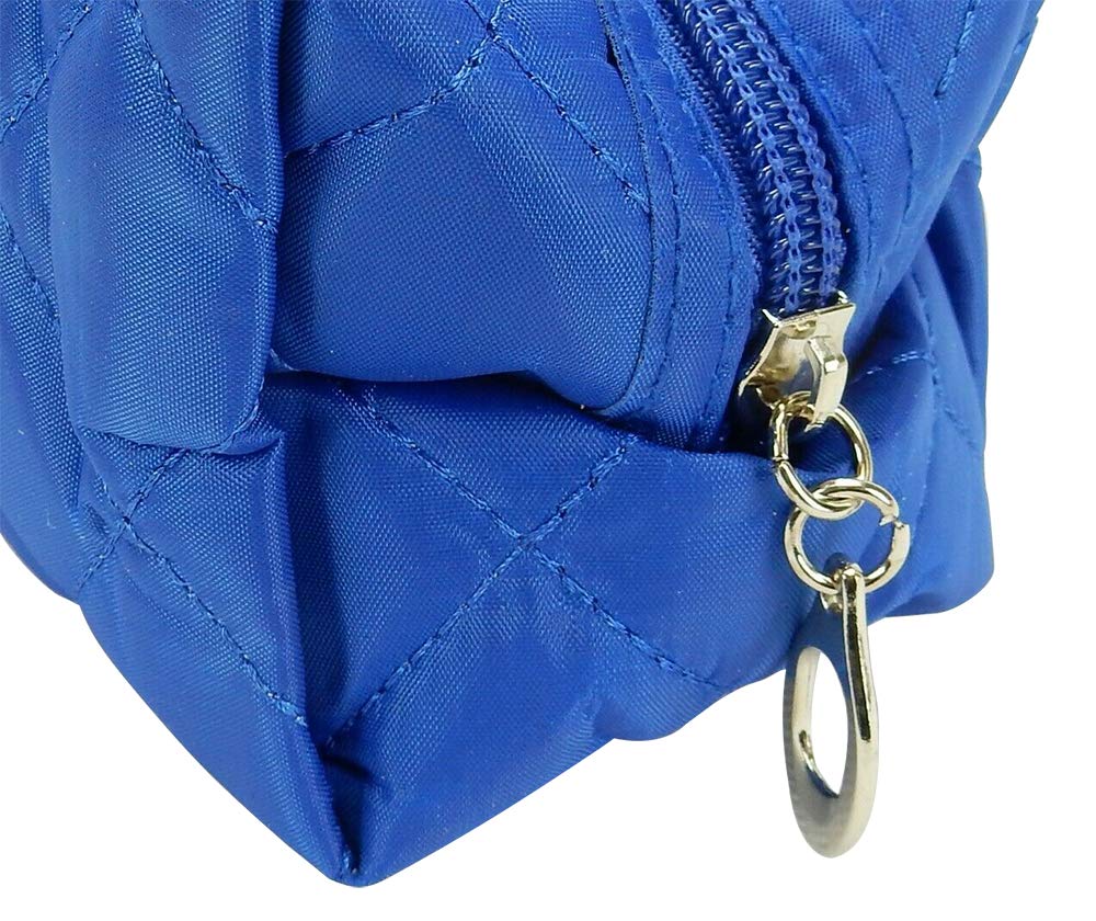 Kingsley Quilted Makeup Bag Set of 2 - Waterproof Travel Cosmetic Organizer with Zipper - Multi-Purpose Storage Pouch for Toiletries, Jewelry & Essentials - Perfect for Travel, Gym & Daily Use - Blue