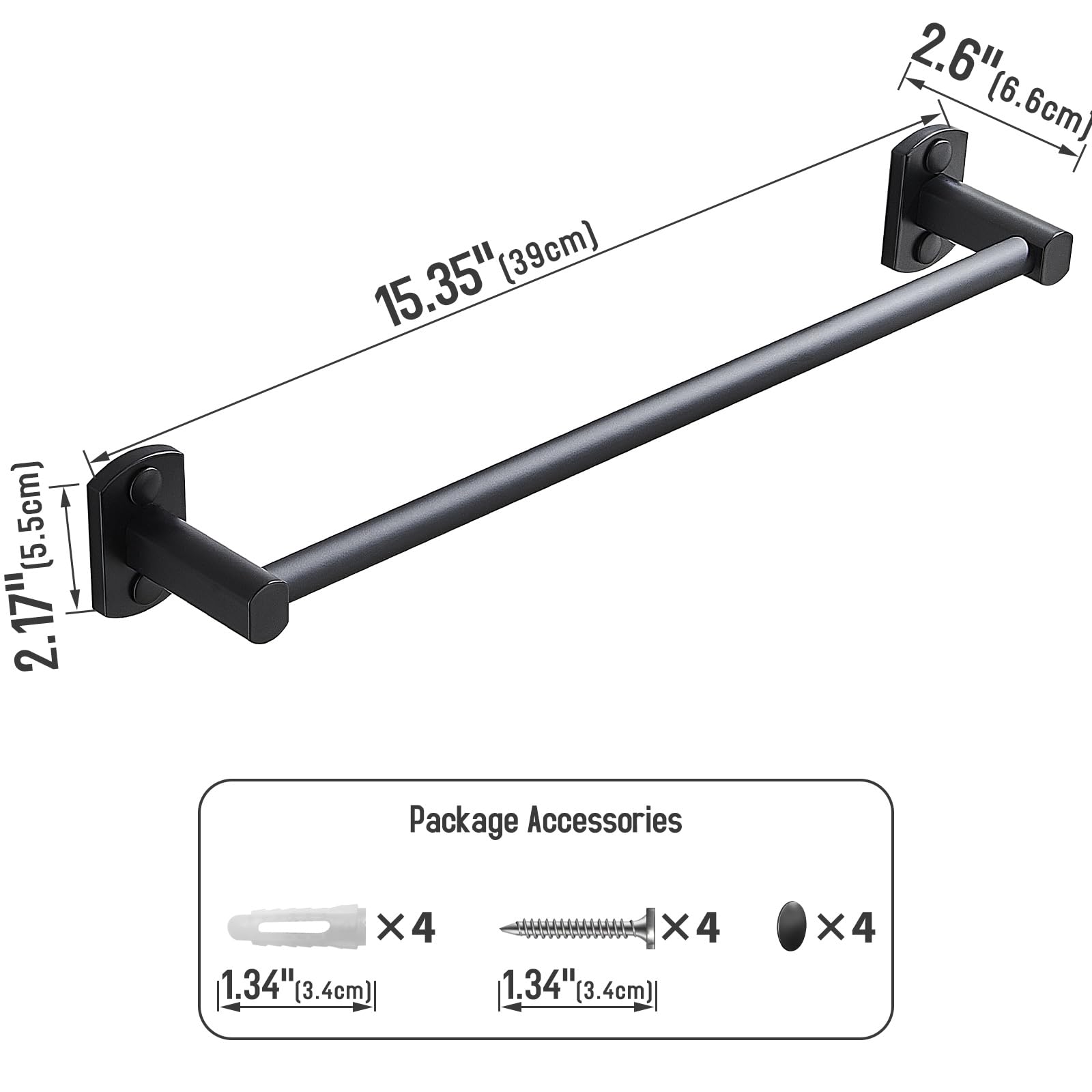 16 Inch Black Towel Bar - Wall Mounted Bathroom Towel Rack for Hand & Kitchen Towels, Durable Stainless Steel Towel Holder with Rustproof Finish - Perfect for Bathroom, Kitchen & Toilet Organization