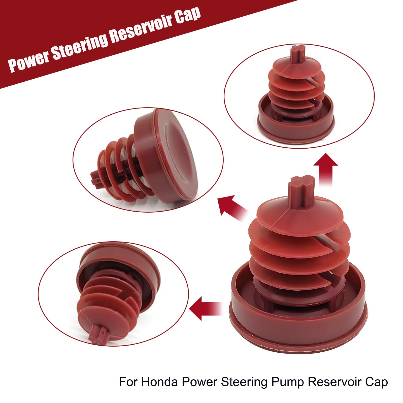 2 PCS Durable Red Automobile Oil Cap - Power Steering Pump Reservoir Sealing Cap Plug, OEM 53697-SB3-952 Replacement, Compatible with Honda Accord Odyssey Civic CRV - Perfect for Car Maintenance & Engine Protection