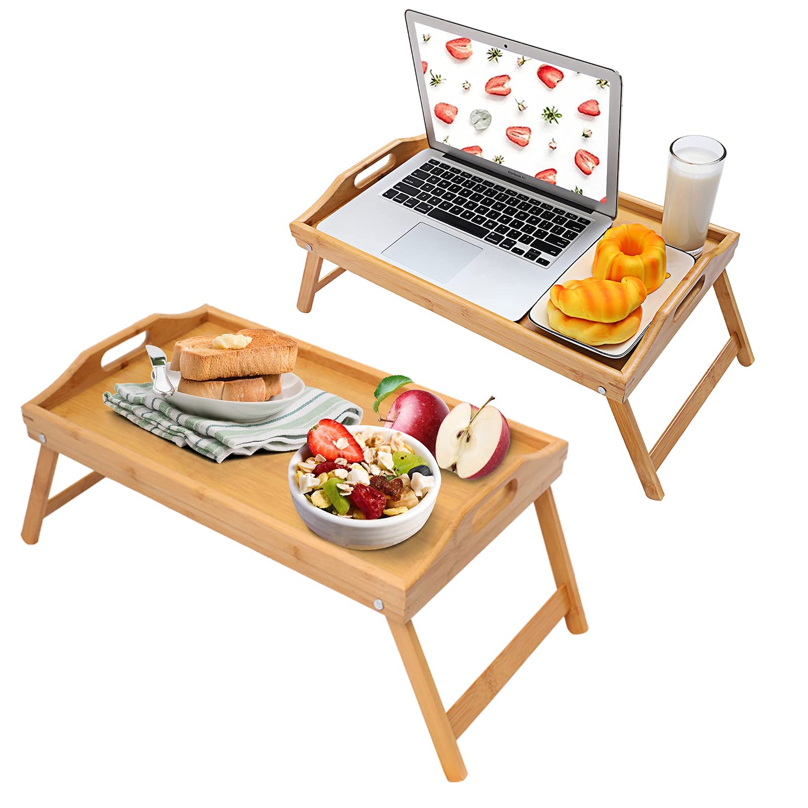 SANPON Bamboo Breakfast Tray with Folding Legs - Adjustable Bed Tray for Eating, Working & Reading (Medium/Large Size) | Perfect for Breakfast in Bed, Home Office & Laptop Use