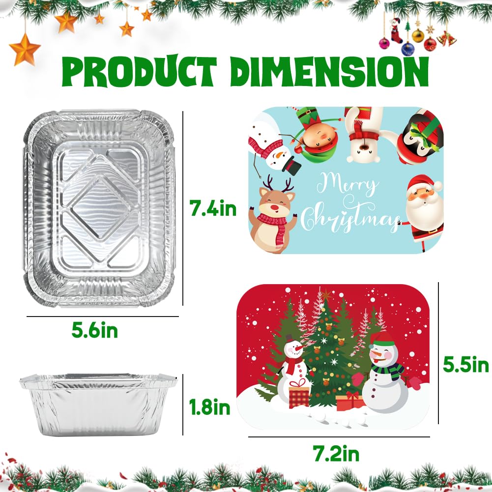 42-Piece Christmas Foil Food Storage Containers with Lids | Disposable Santa-Themed Aluminum Pans for Baking, Cooking & Holiday Parties | Perfect for Leftovers, Meal Prep & Festive Gatherings