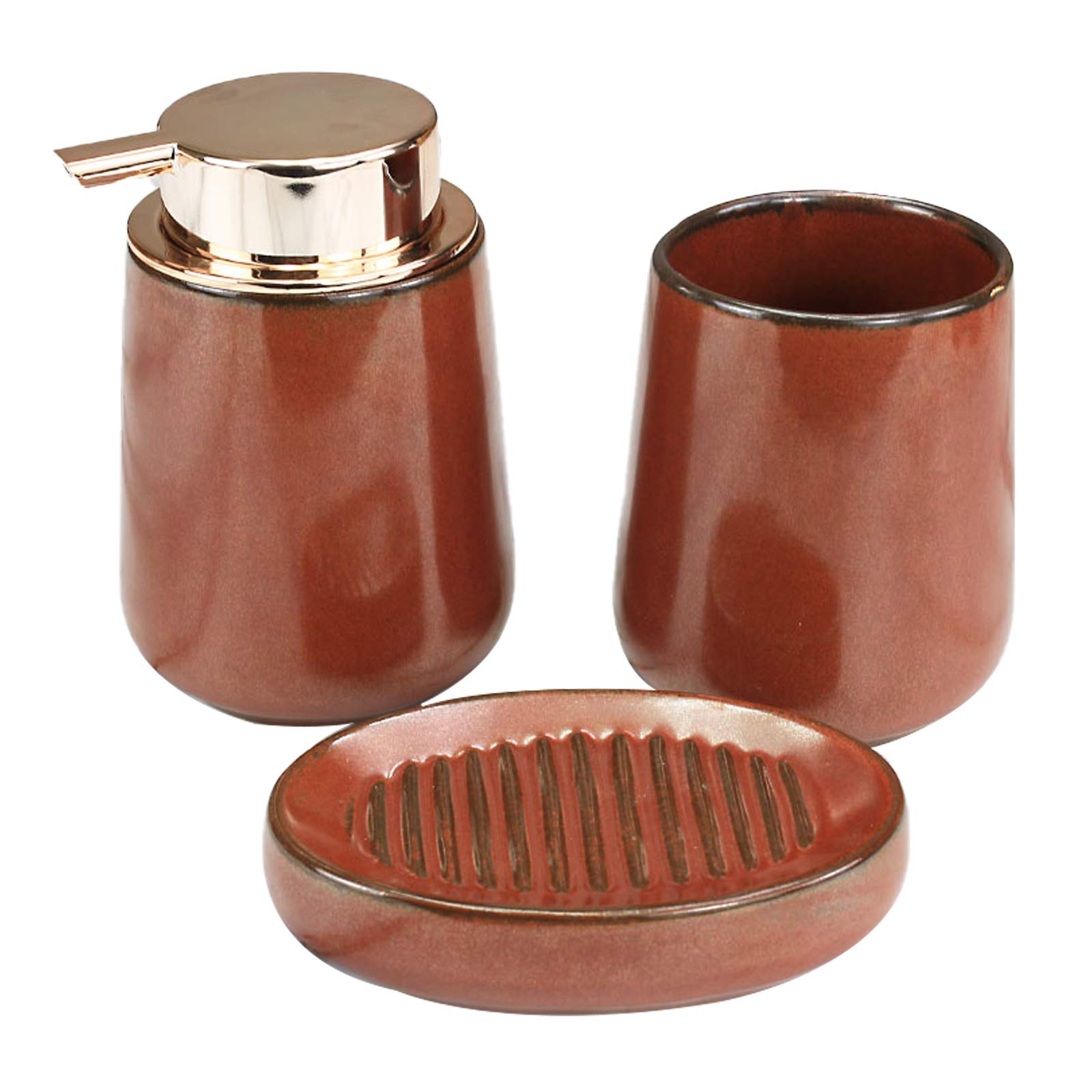 Premium Ceramic Bathroom Accessories Set - 3/4 Piece Soap Dispenser, Soap Dish & 2 Tumblers for Modern Home Decor | Elegant Hand Soap Dispenser Set for Bathroom, Kitchen & Guest Room Organization