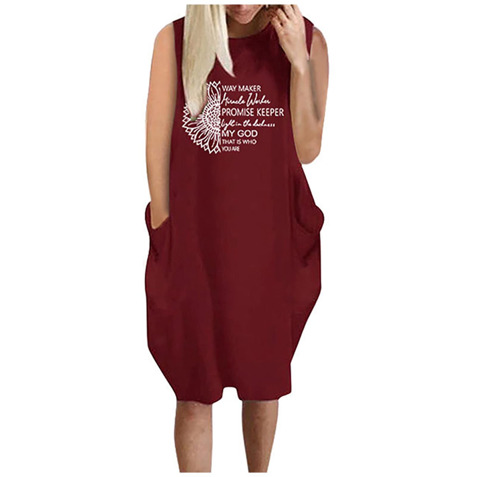 Women's Sleeveless Graphic Print Tunic Dress - Casual Loose Fit Lounge Dress with Pockets | Perfect for Summer Outings, Beach Cover-ups & Relaxing at Home