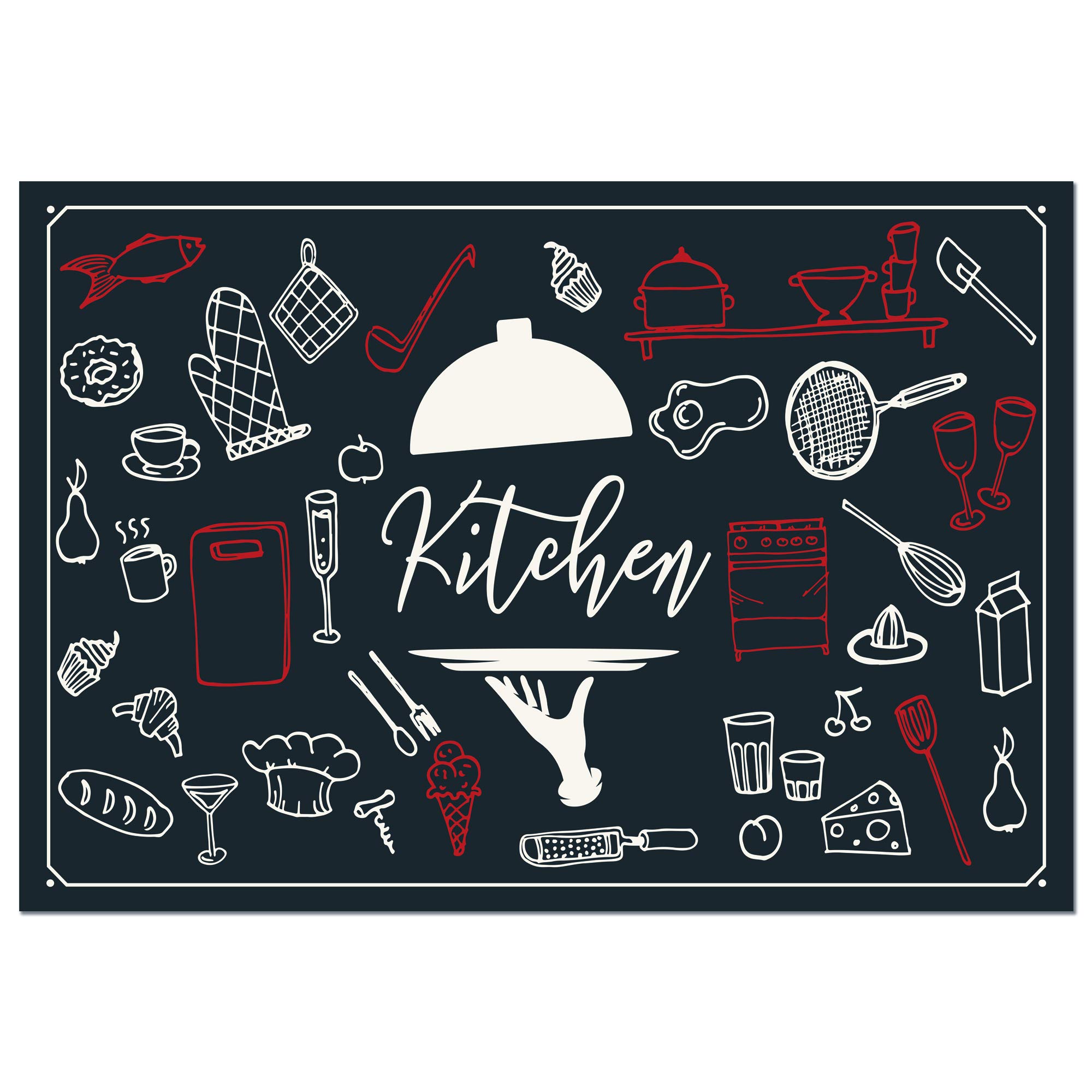 Premium Non-Slip Vinyl Floor Mats for Kitchen, Bathroom & Laundry - Ultra Thin Durable Waterproof Rug in Black/White/Red - 54