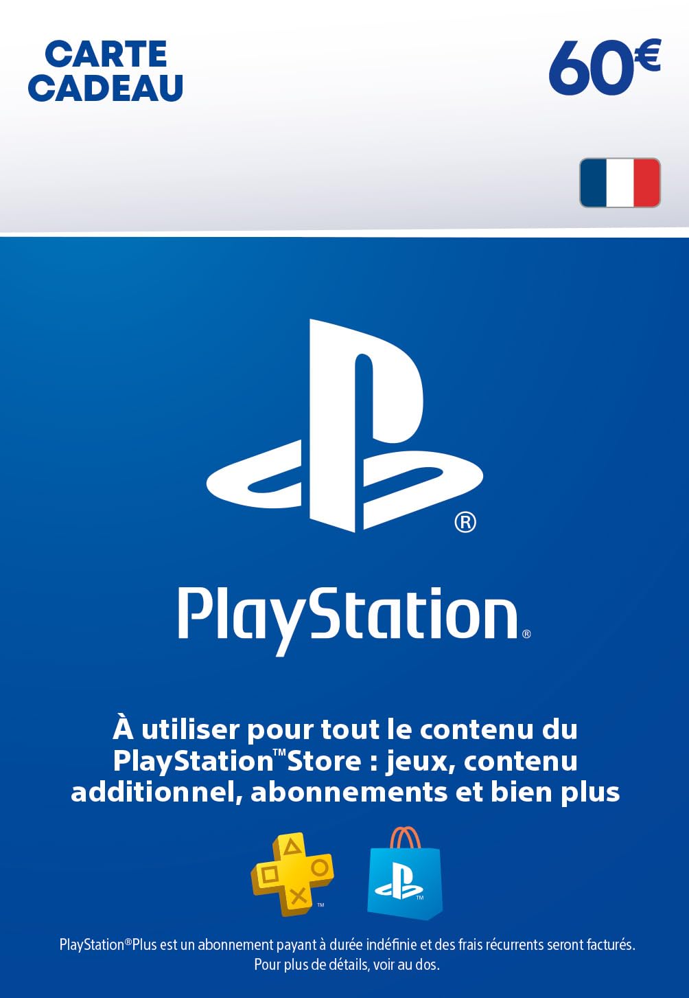PSN Gift Card 60 EUR - French Account - Digital Download Code for PS5, PS4, PS3 - Perfect for Gaming Gifts & PlayStation Store Purchases