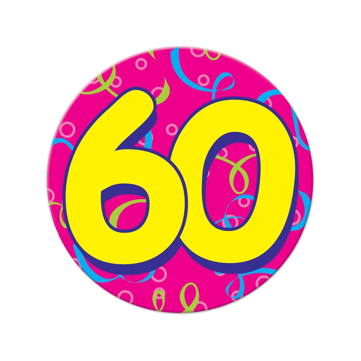 12 Pack Beistle Jumbo 60th Birthday Party Buttons - Large Anniversary Celebration Pins for Milestone Birthday Decorations & Photo Props