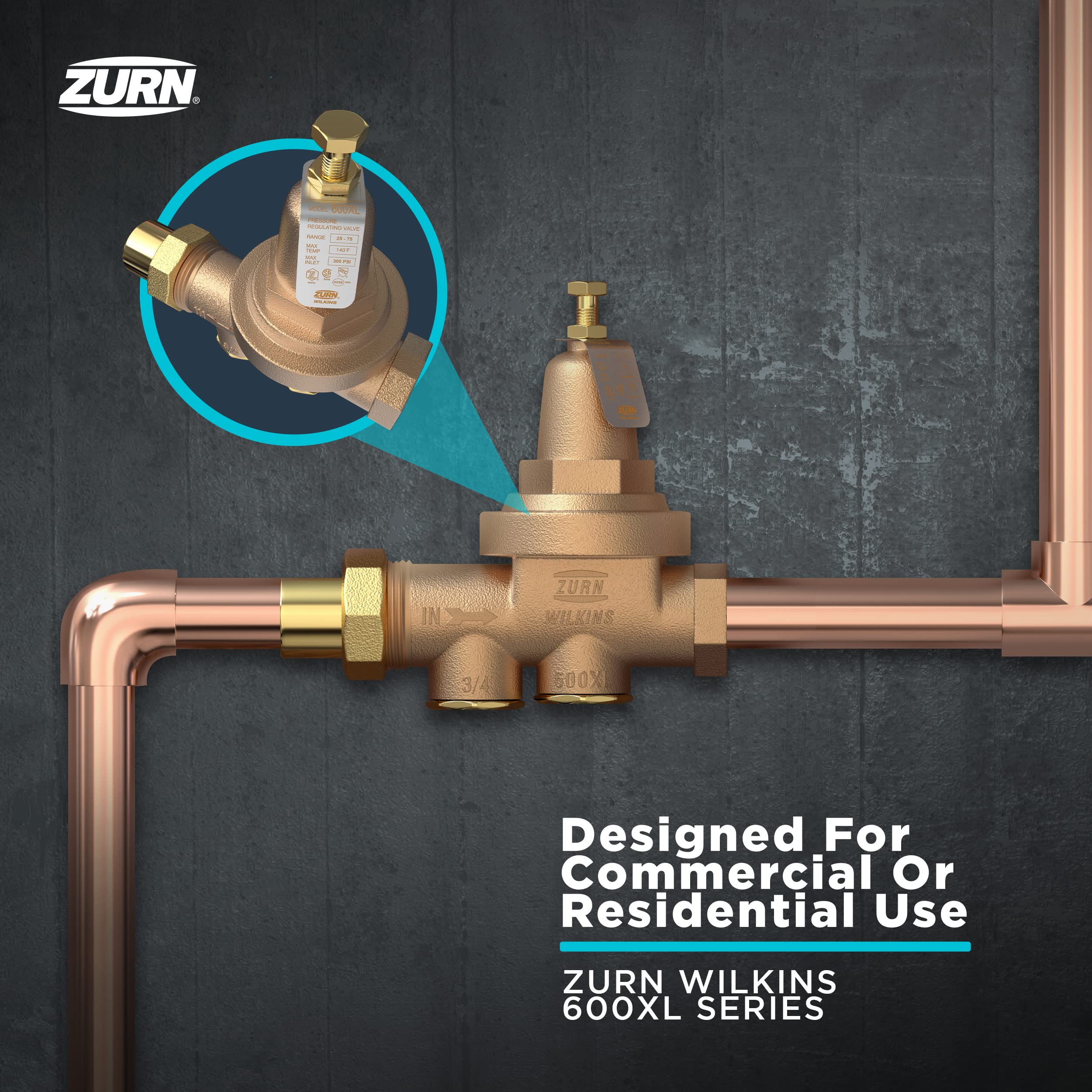 Zurn Wilkins 2 Inch 600XL Pressure Reducing Valve with Copper/Sweat Connection - Ideal for Residential and Commercial Water Pressure Regulation